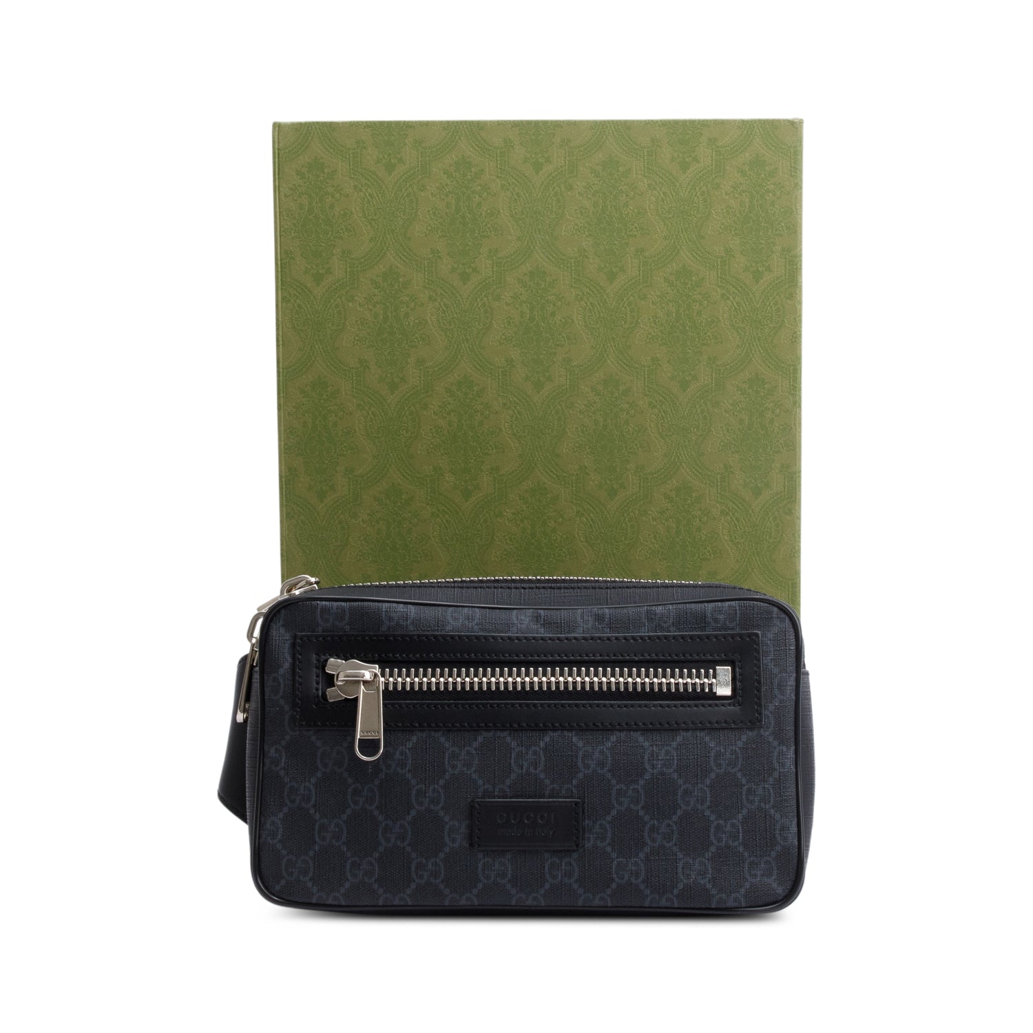 Gucci Black GG Supreme Belt Bag with Zip Pocket w/ Box