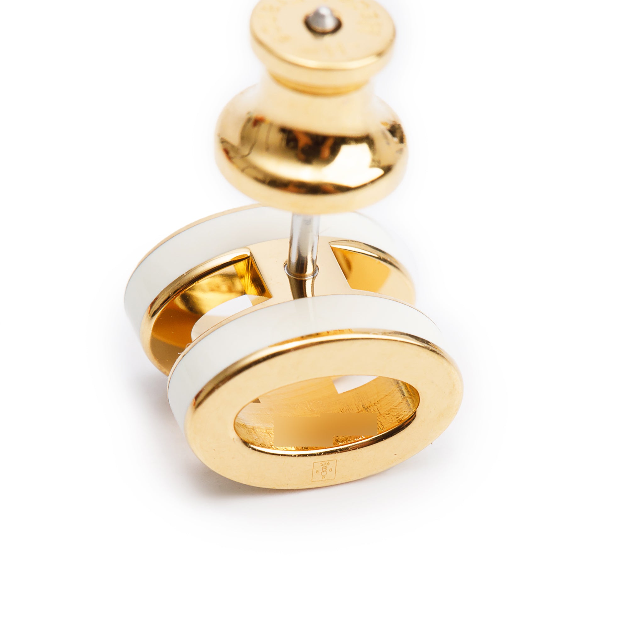Hermes Gold Plated White Lacquered Mini Pop H Earrings w/ Box