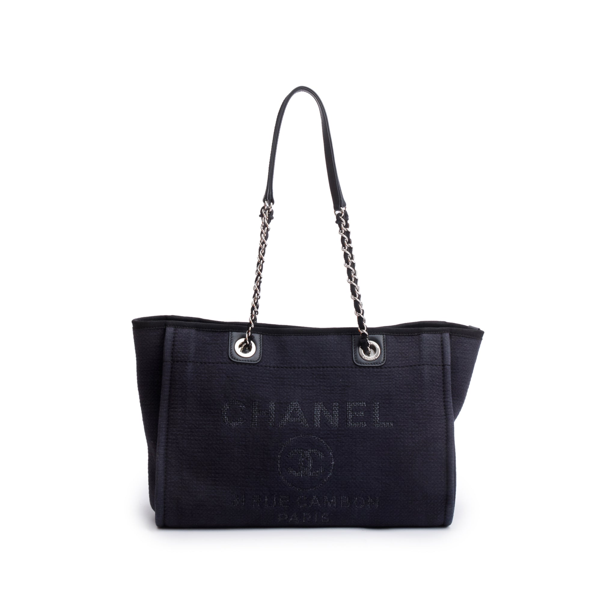 Chanel 2022 Navy Mixed Fibers Small Deauville Tote w/ Pouch