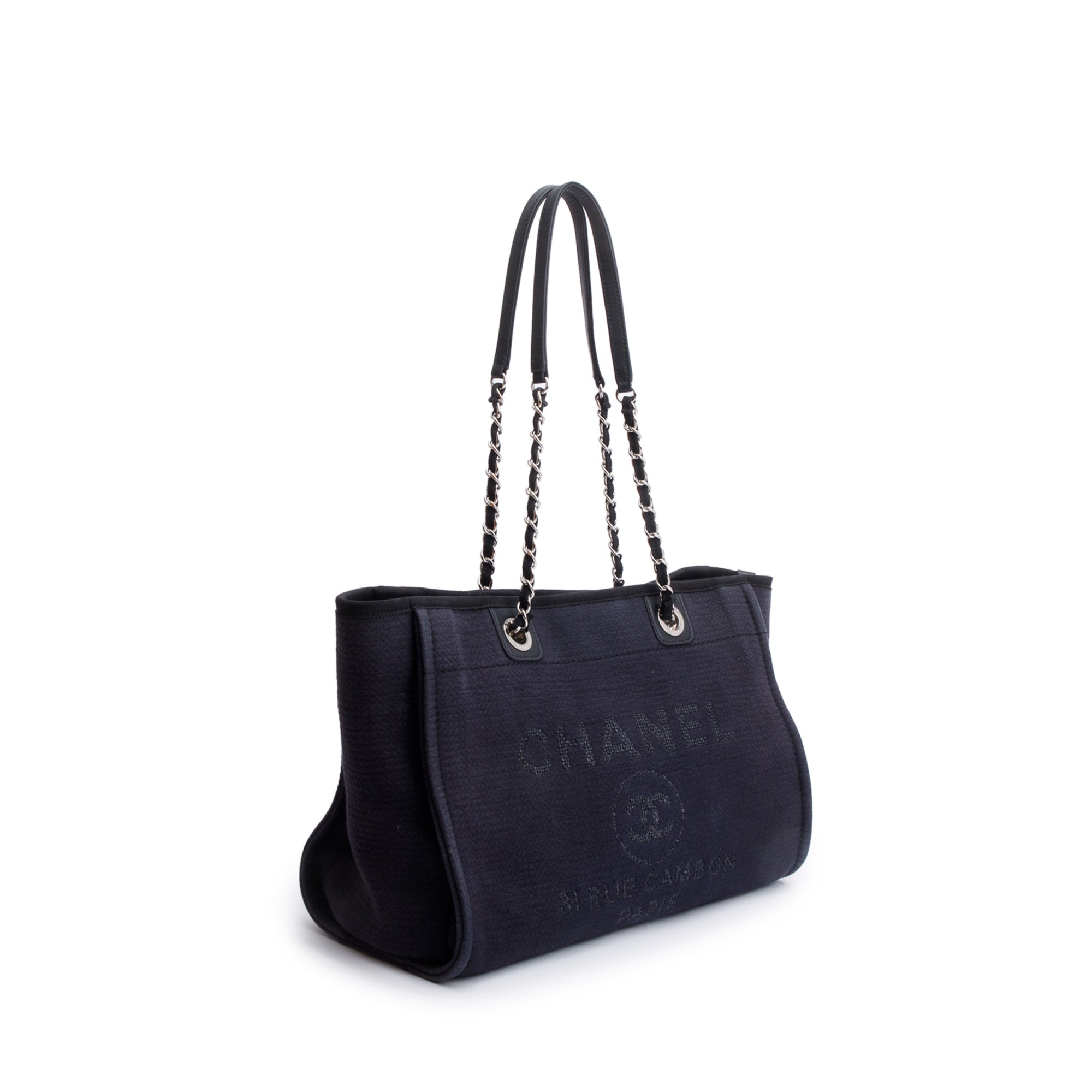 Chanel 2022 Navy Mixed Fibers Small Deauville Tote w/ Pouch