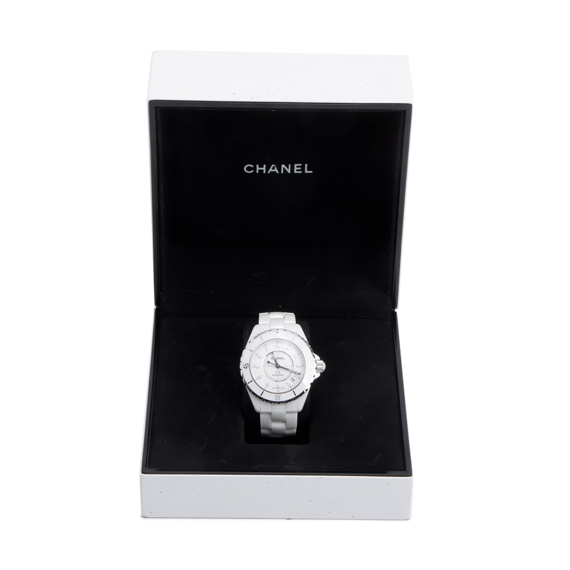 Chanel White Ceramic J12 38 MM Automatic Watch Diamond Dial w/ Box