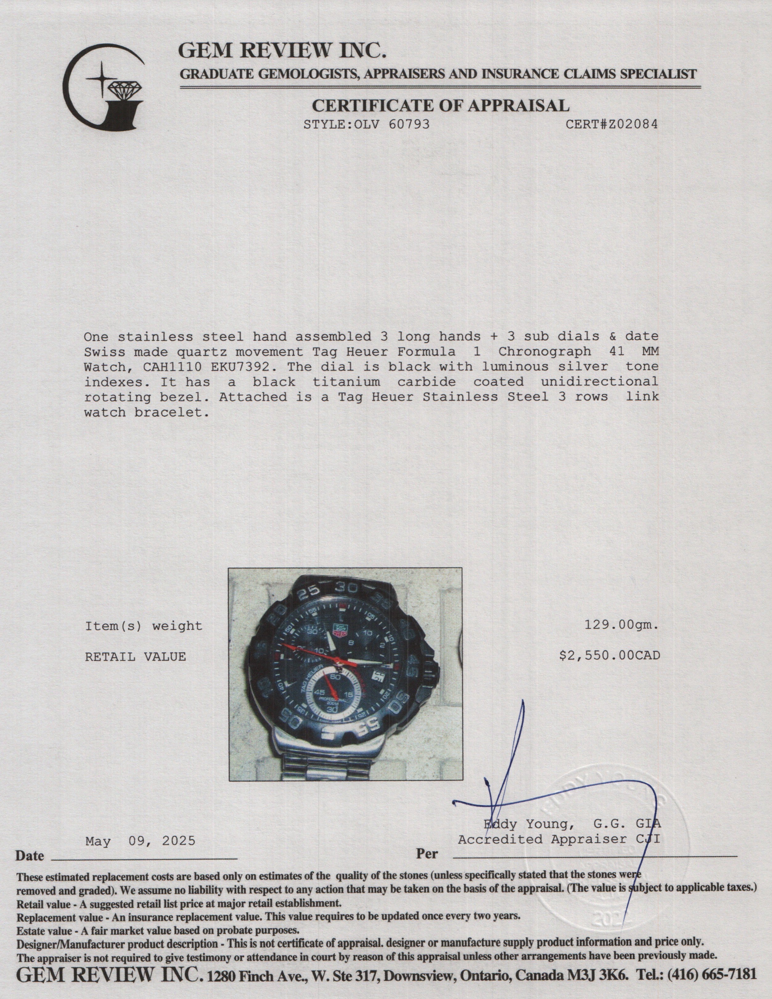 Tag Heuer Stainless Steel & Black Titanium Carbide Formula 1 Chronograph 41 MM Watch CAH1110 w/ Box