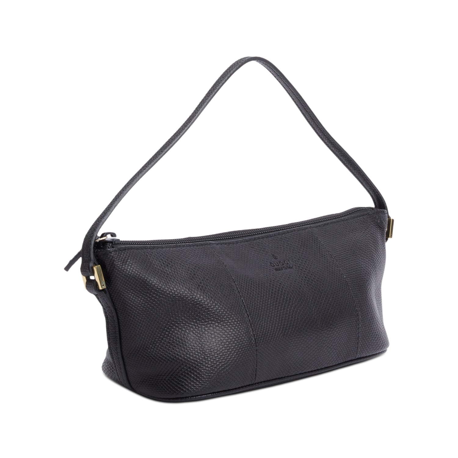 Gucci Black Lizard Embossed Leather Boat Pochette