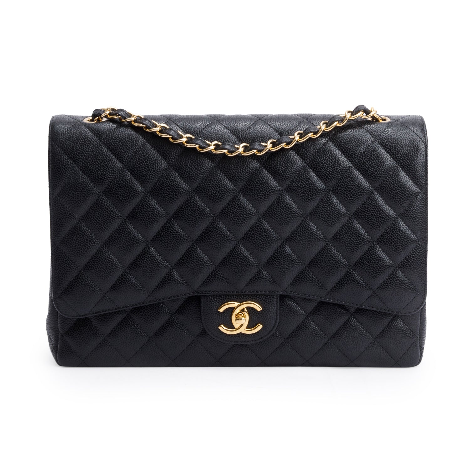 Chanel Black Quilted Caviar Leather Classic Maxi Double Flap Bag w/ Authenticity Card