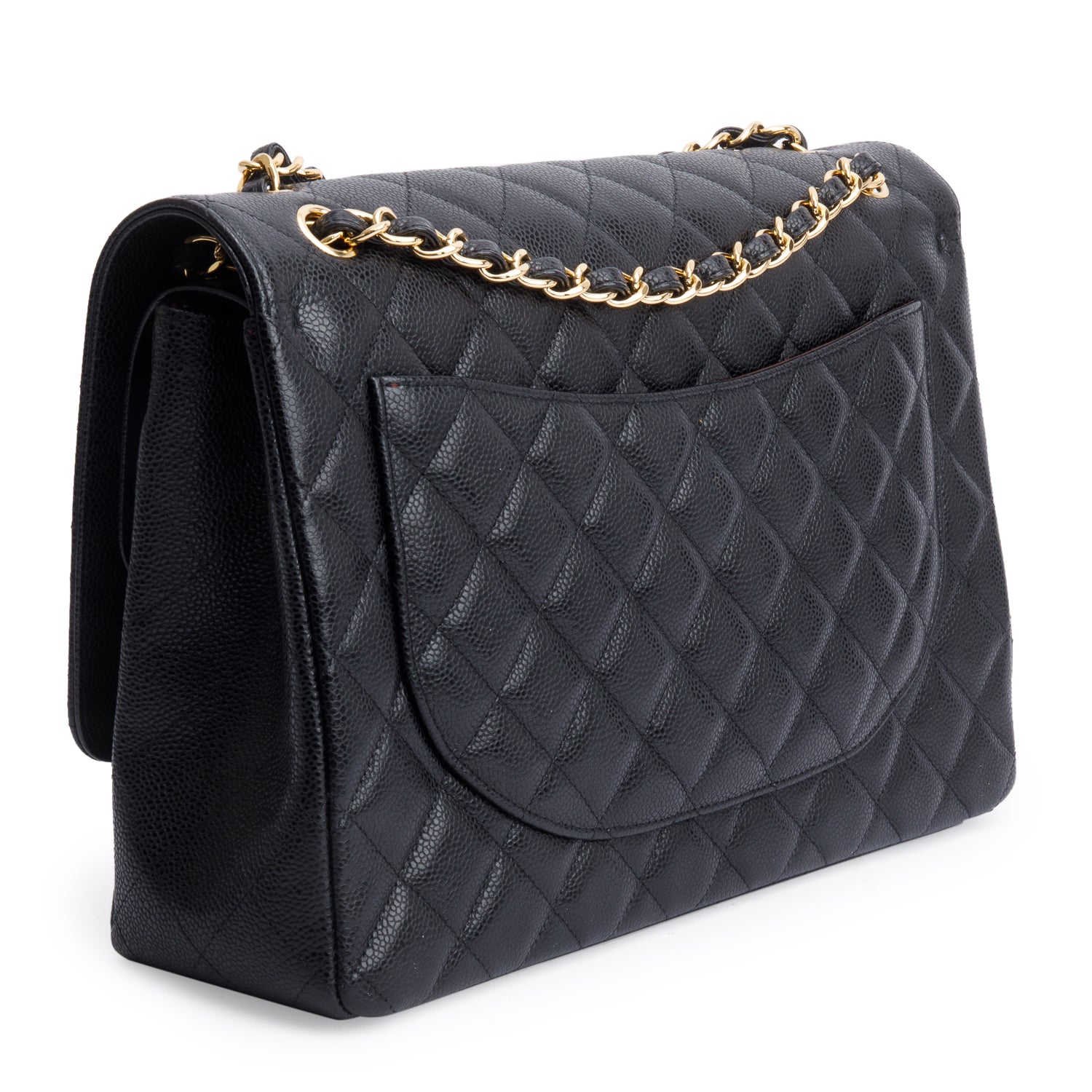 Chanel Black Quilted Caviar Leather Classic Maxi Double Flap Bag w/ Authenticity Card
