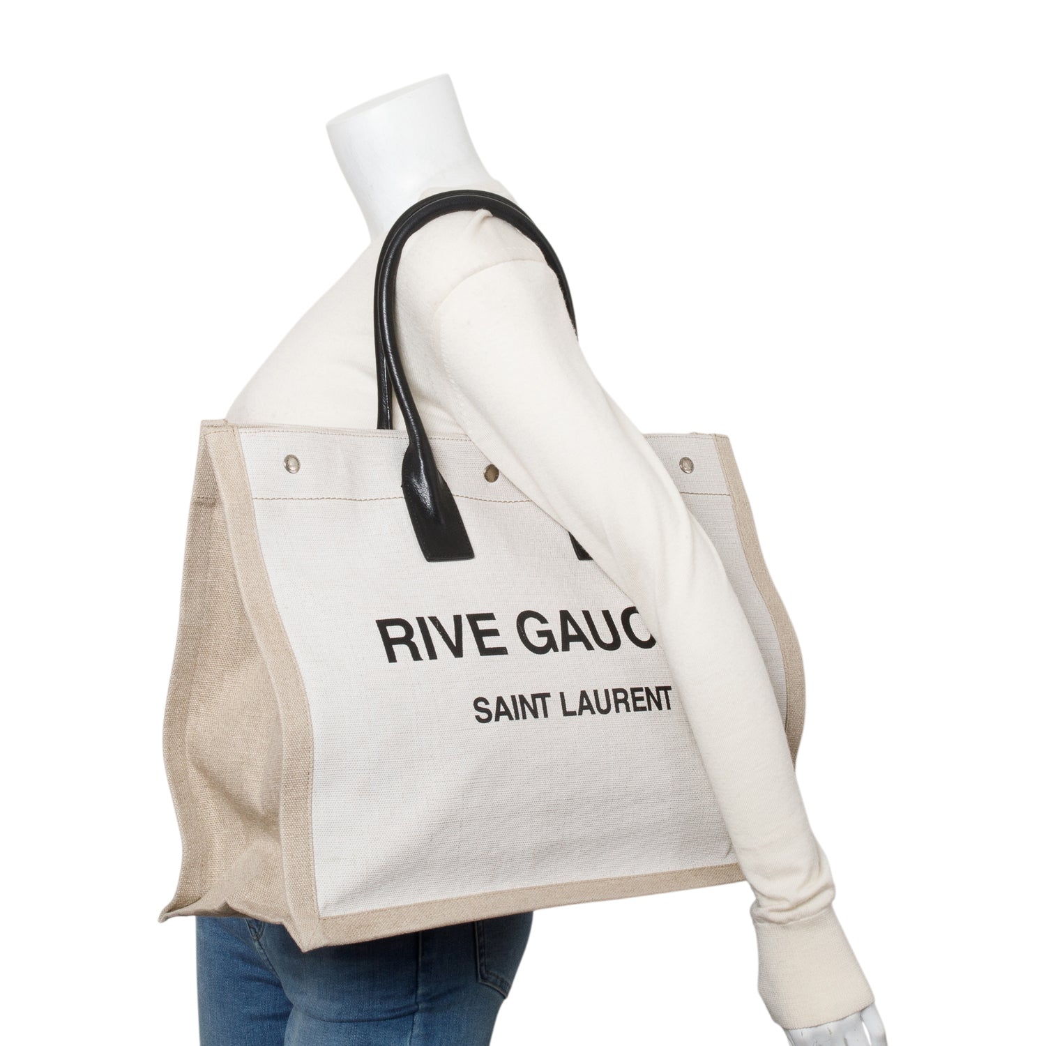 Saint Laurent Neutral Canvas Large Rive Gauche Canvas Tote