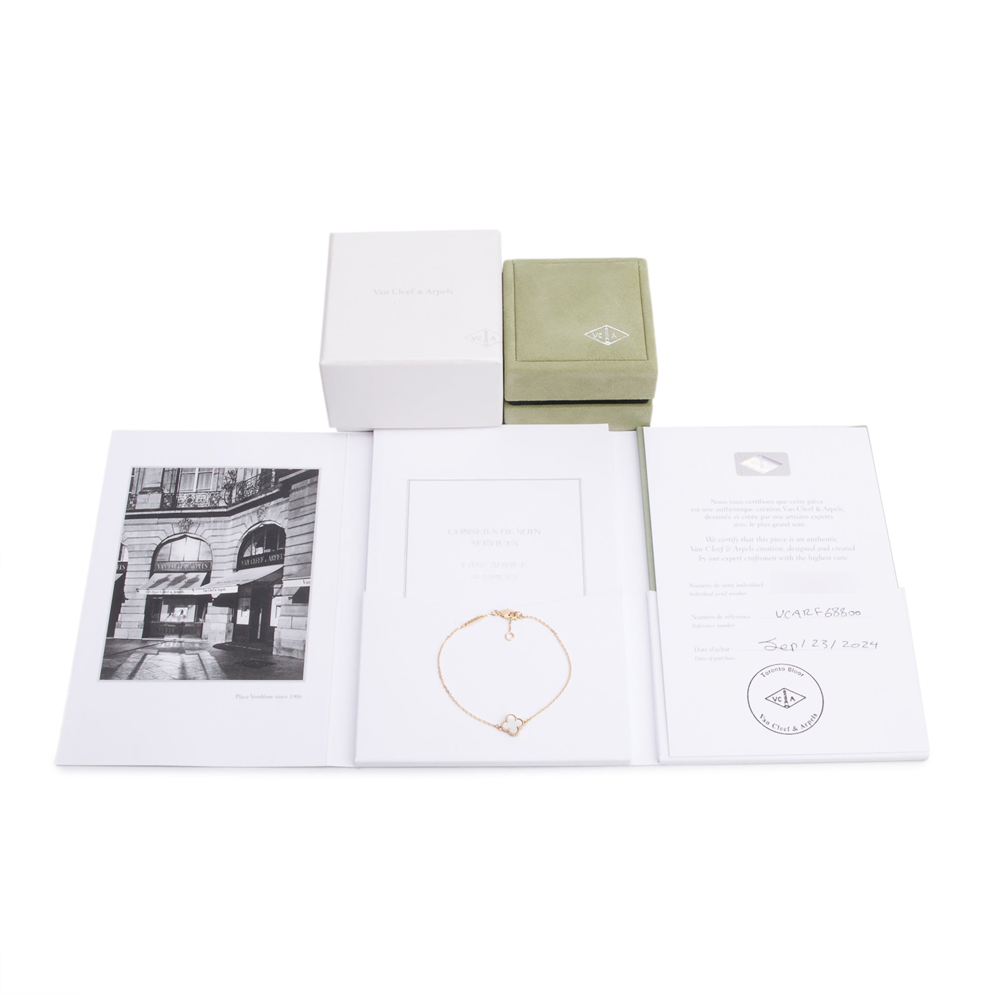 Van Cleef & Arpels 2024 18k Yellow Gold Sweet Alhambra 1 Motif Mother of Pearl Bracelet w/ Box & Certificate
