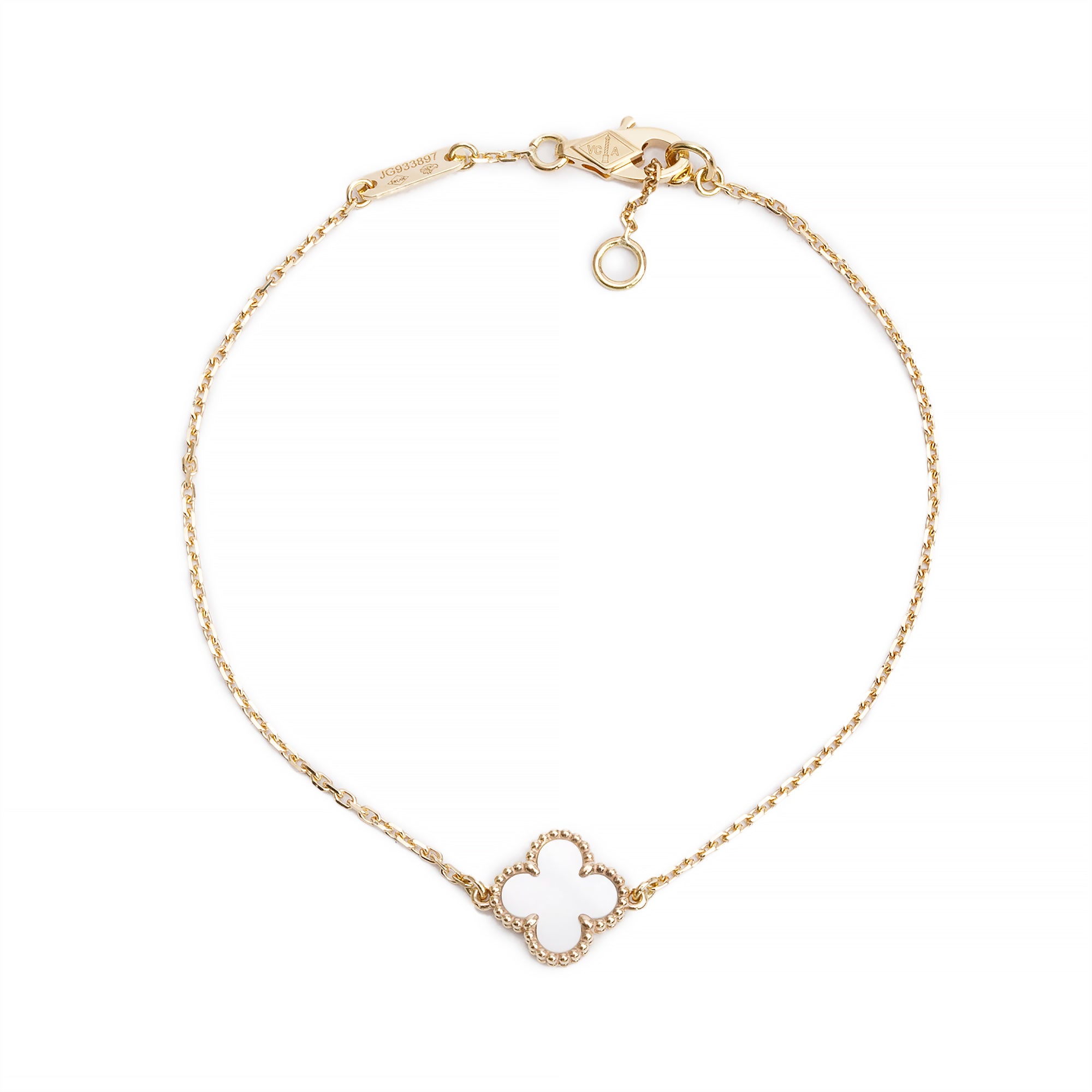 Van Cleef & Arpels 2024 18k Yellow Gold Sweet Alhambra 1 Motif Mother of Pearl Bracelet w/ Box & Certificate