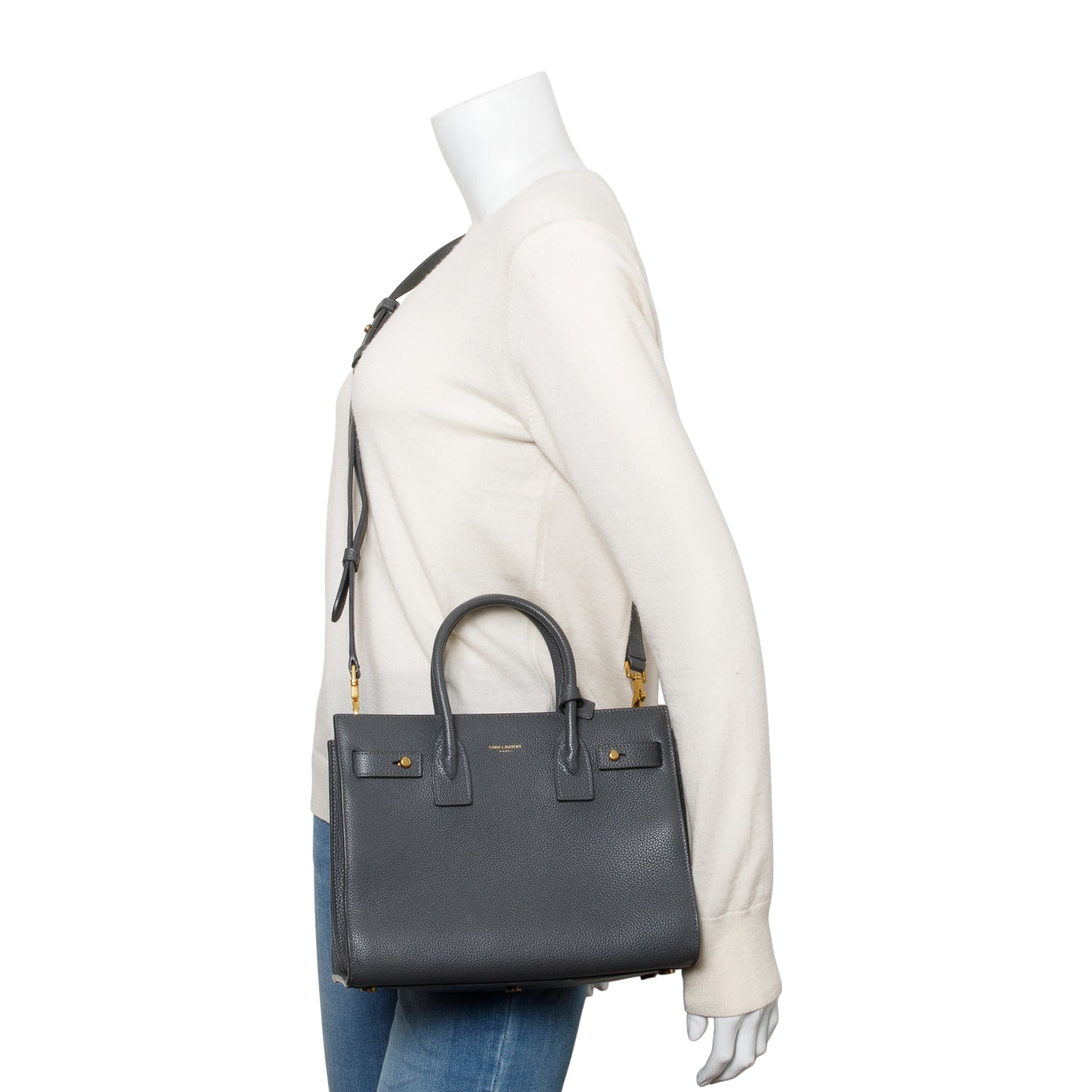 Saint Laurent 2022 Grey Grained Leather Baby Sac De Jour w/ Strap