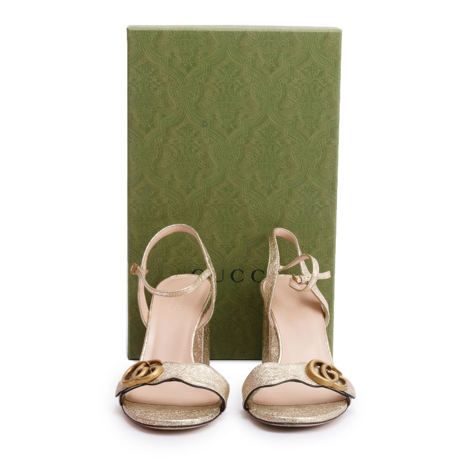 Gucci Gold Metallic Galassia GG Marmont Slingback Sandals, Size 39 w/ Box