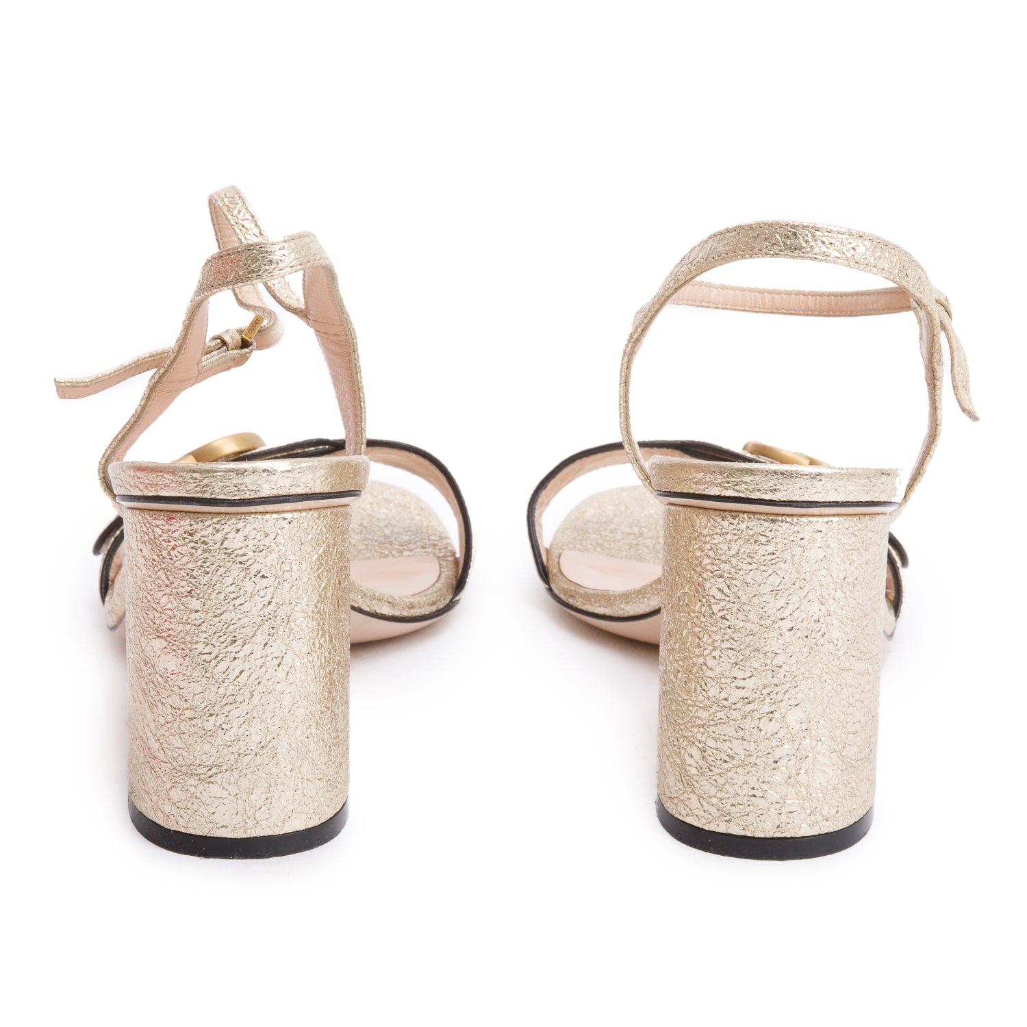 Gucci Gold Metallic Galassia GG Marmont Slingback Sandals, Size 39 w/ Box