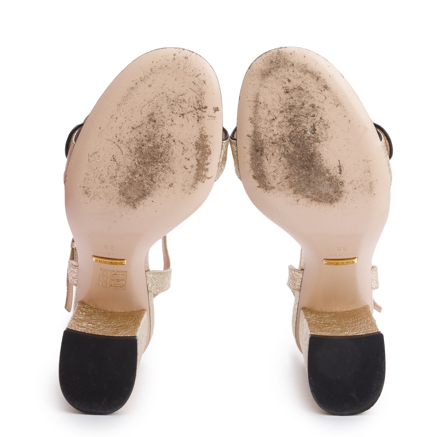 Gucci Gold Metallic Galassia GG Marmont Slingback Sandals, Size 39 w/ Box