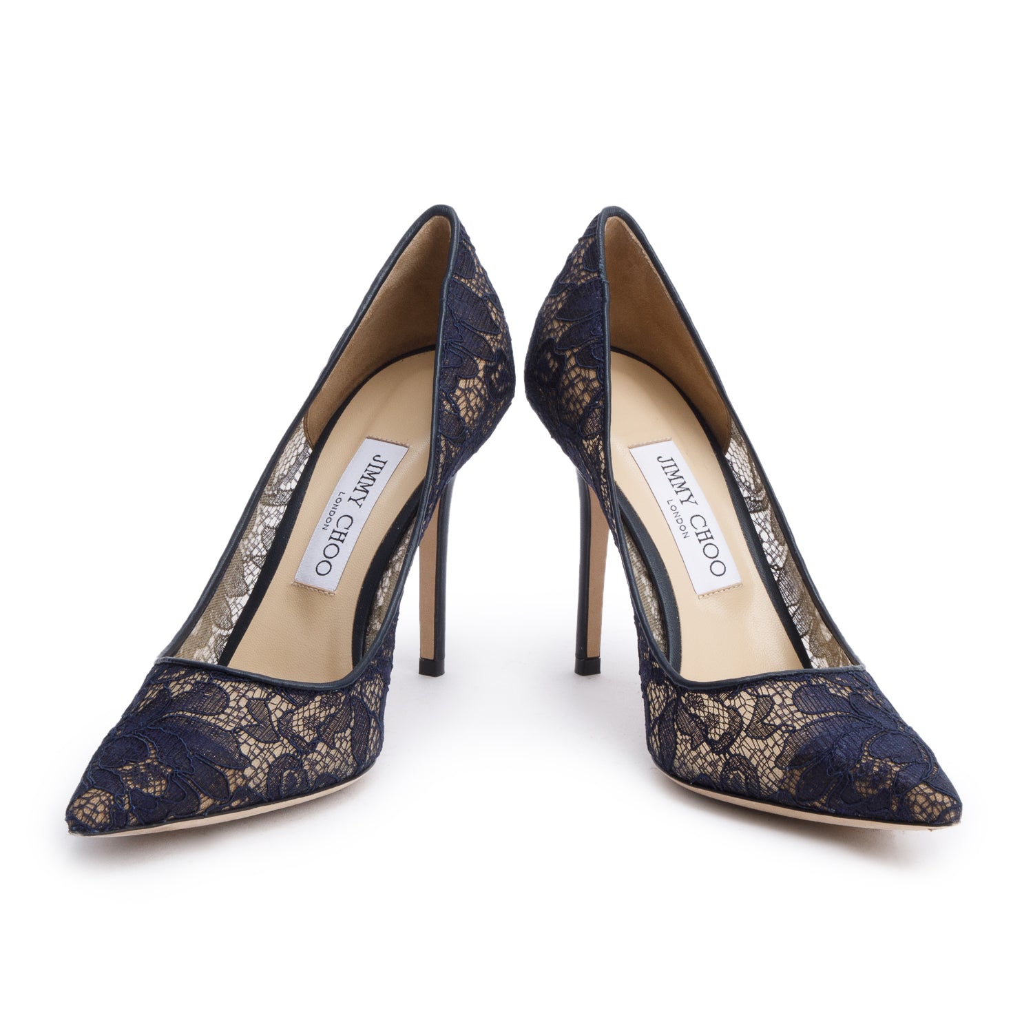 Jimmy Choo Navy Lace Abel Olac Pumps, Size 38 w/ Box