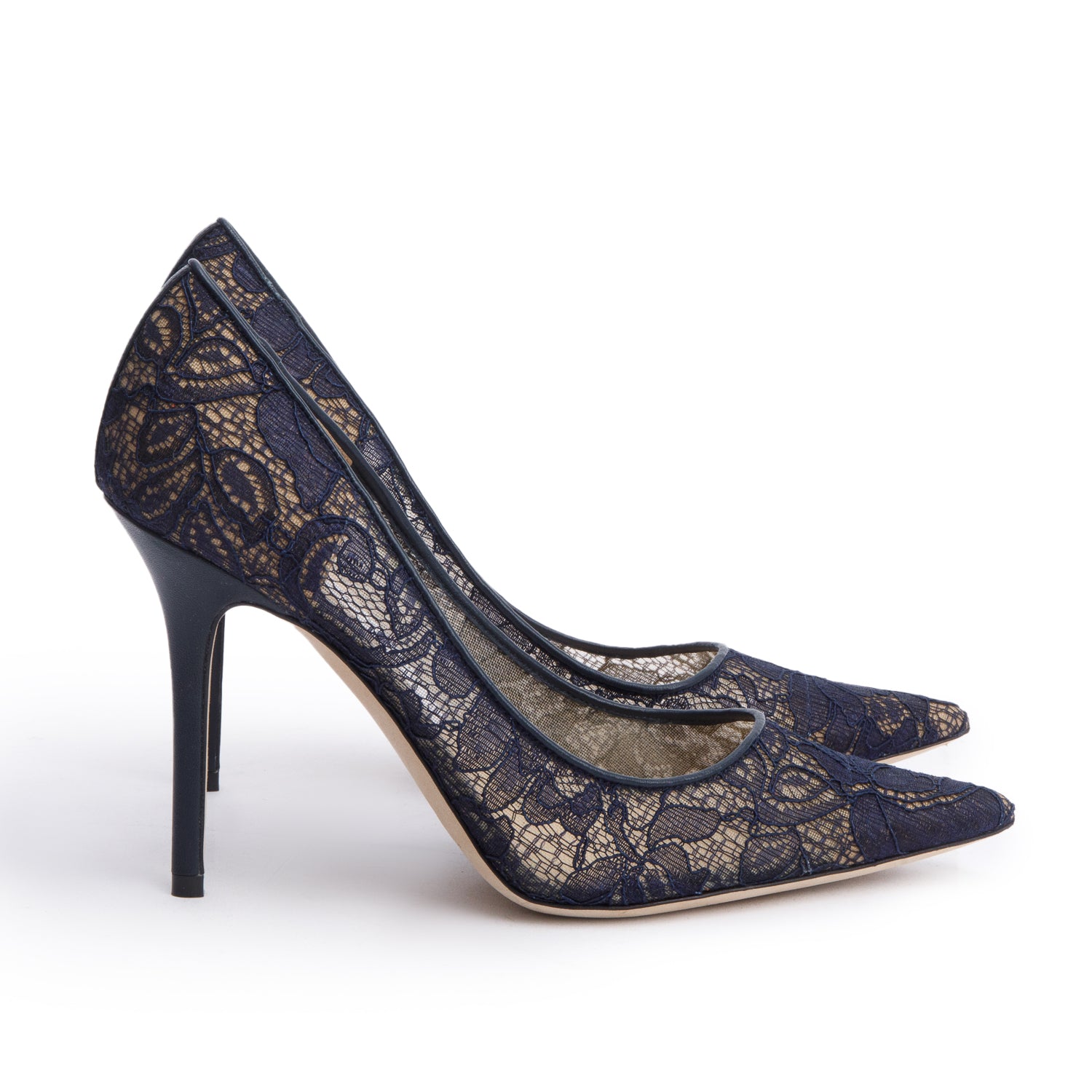 Jimmy Choo Navy Lace Abel Olac Pumps, Size 38 w/ Box