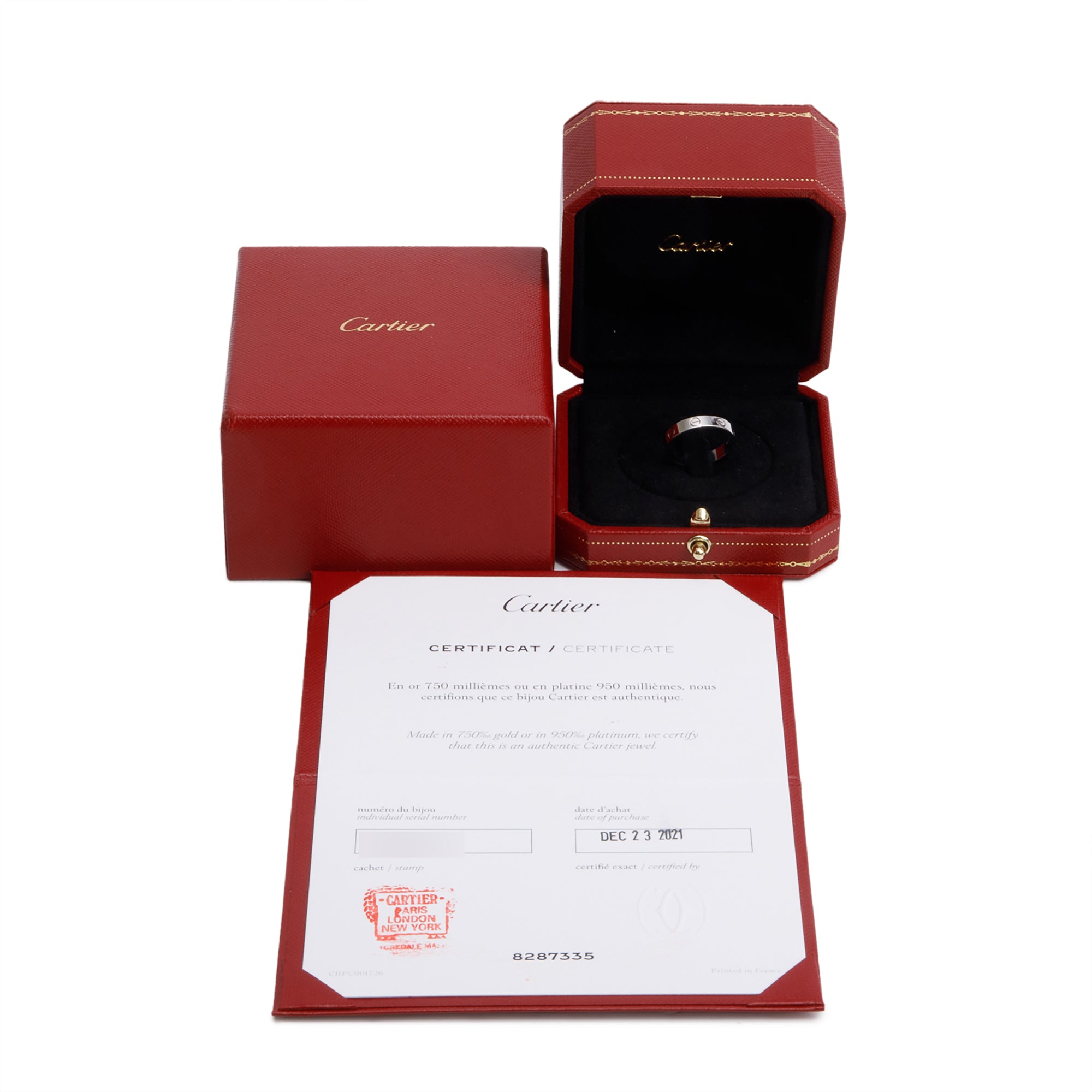 Cartier 2021 18k White Gold 3.6 MM Love Wedding Band Ring, Size 53 6.5 w/ Box, Receipt & Certificate