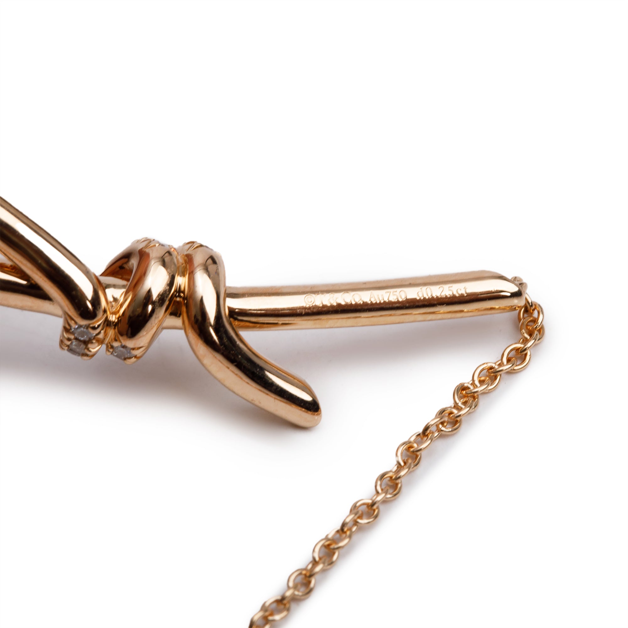 Tiffany & Co. 18k Rose Gold Diamond Knot Pendant Necklace w/ Box