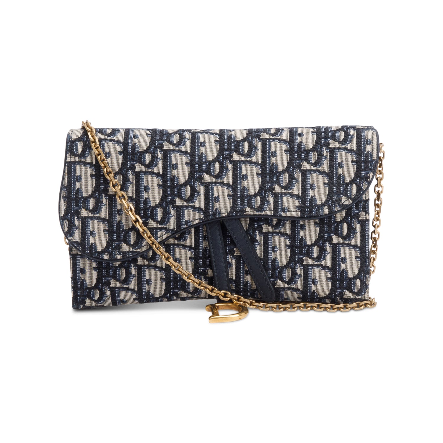 Christian Dior Oblique Jacquard Saddle Pouch with Chain w/ Box