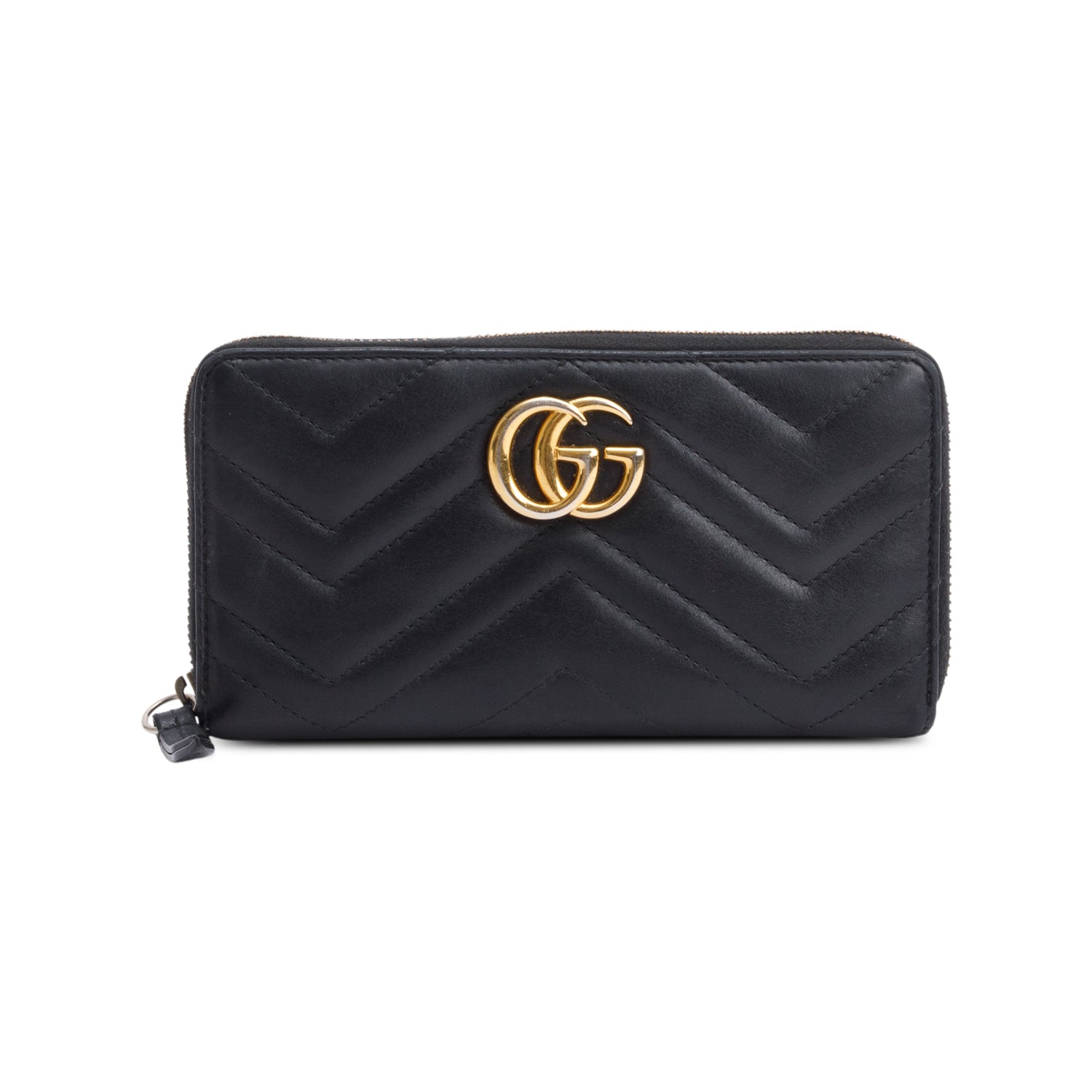 Gucci Black GG Marmont Matelasse Leather Zip Around Wallet