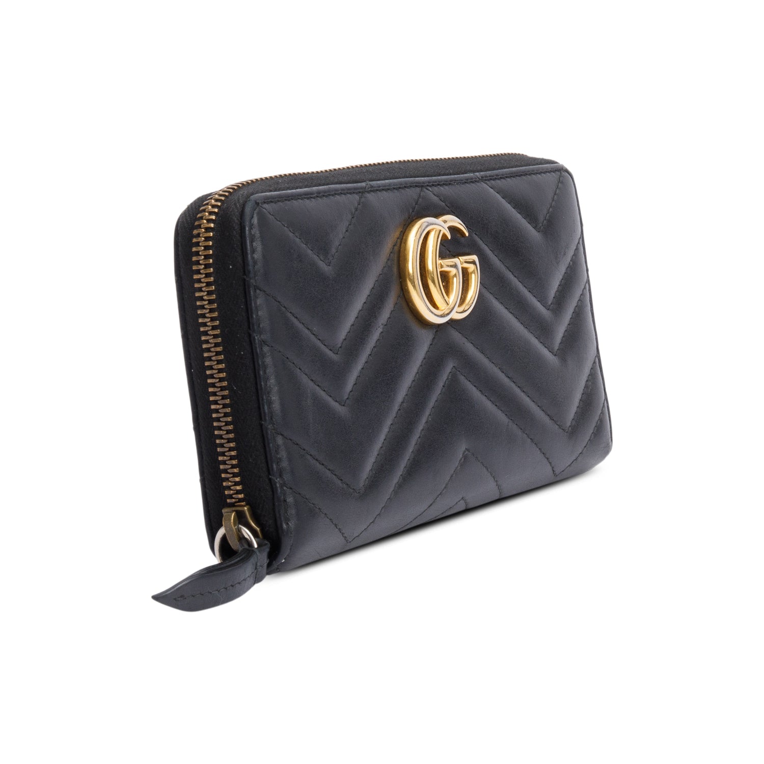 Gucci Black GG Marmont Matelasse Leather Zip Around Wallet