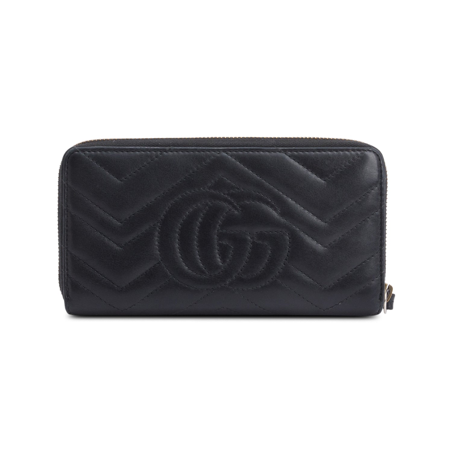 Gucci Black GG Marmont Matelasse Leather Zip Around Wallet