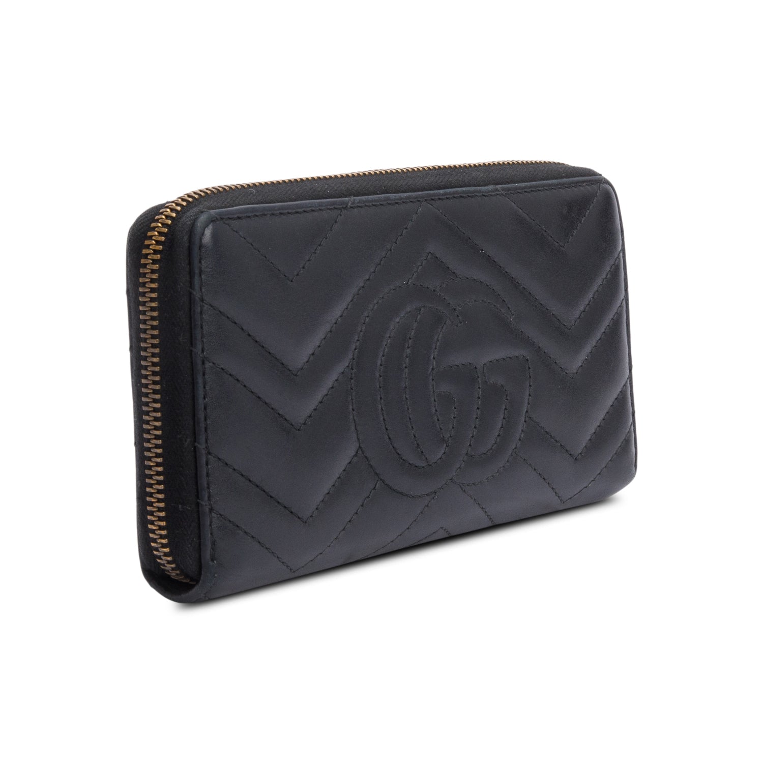 Gucci Black GG Marmont Matelasse Leather Zip Around Wallet