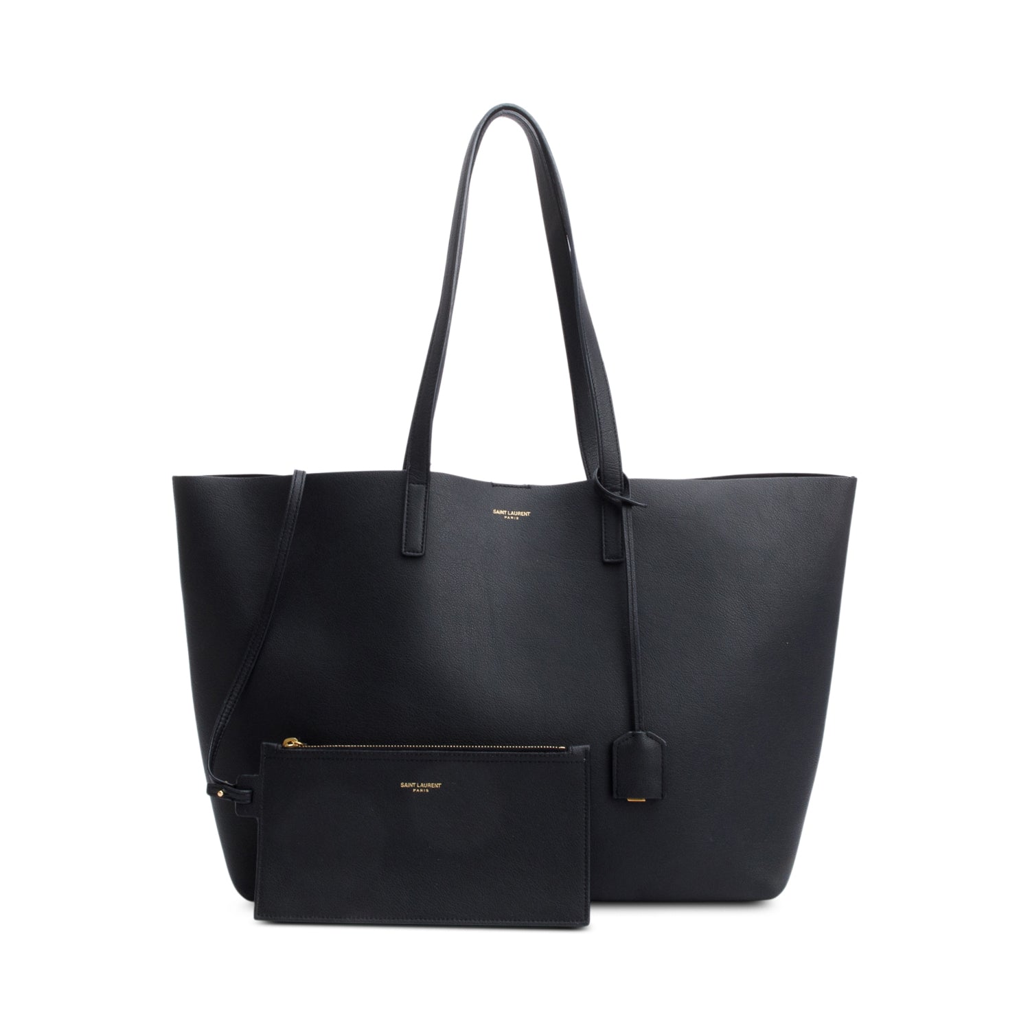 Saint Laurent Black Leather Large E/W Shopping Tote w/ Pouch