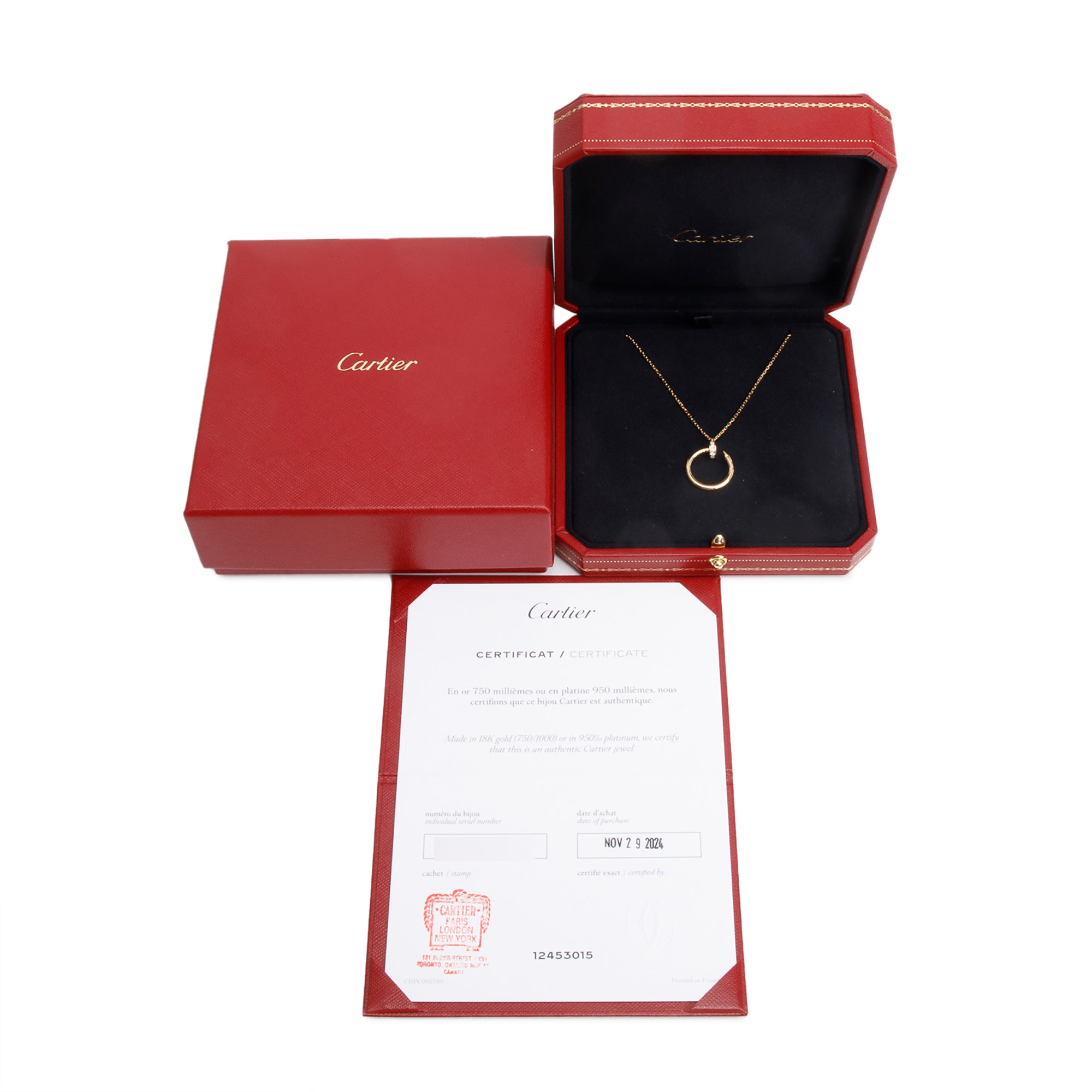 Cartier 2024 18k Yellow Gold Diamond Juste Un Clou Pendant Necklace w/ Box, Receipt & Certificate