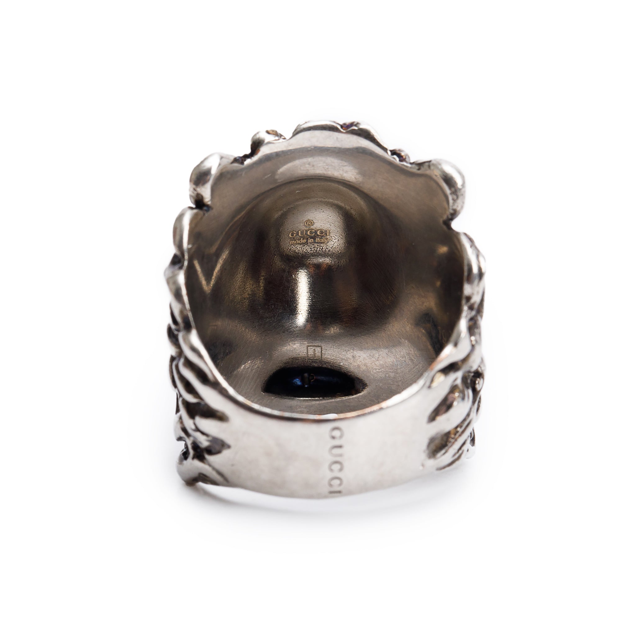 Gucci Aged Silver Plated Metal Lion Head Ring, Size 19 8.5 w/ Box