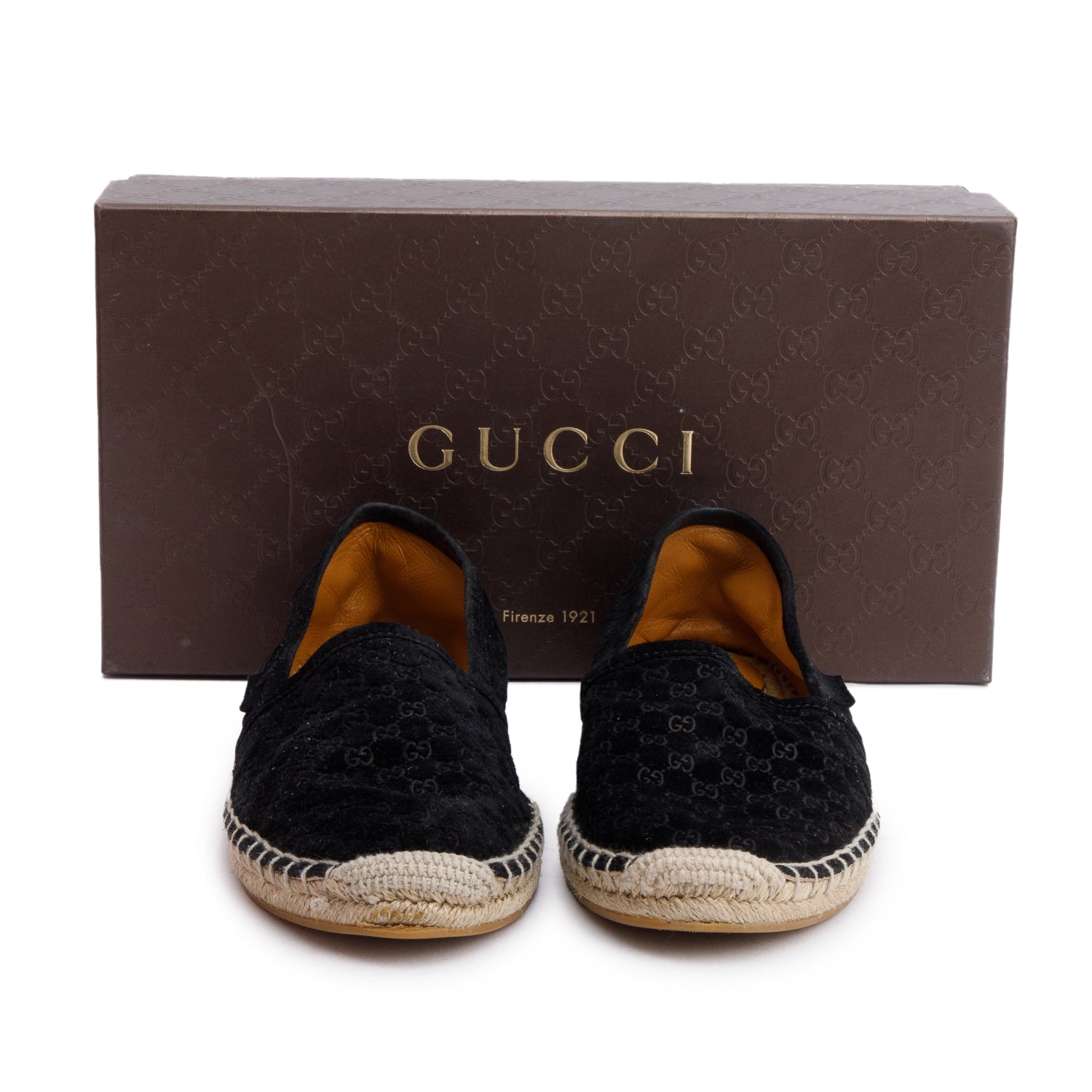 Gucci Black Micro GG Suede Espadrille, Size 37 w/ Box