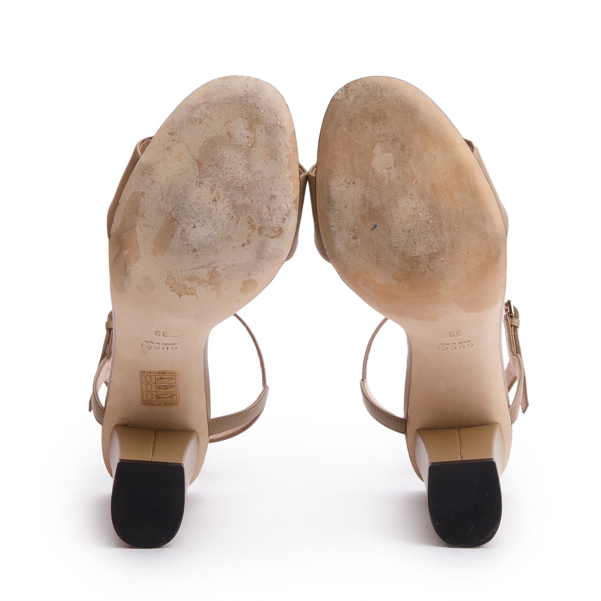 Gucci Beige Leather Horsebit Accent Slingback Sandals, Size 39 w/ Box