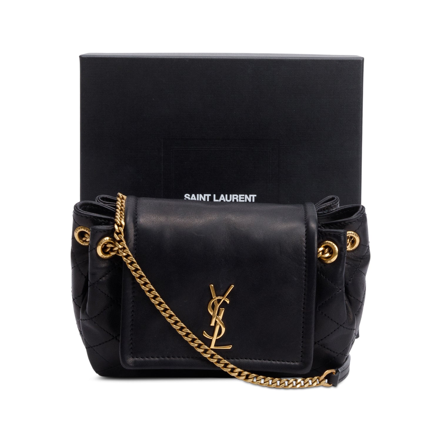 Saint Laurent Black Lambskin Leather Mini Nolita Shoulder Bag w/ Box