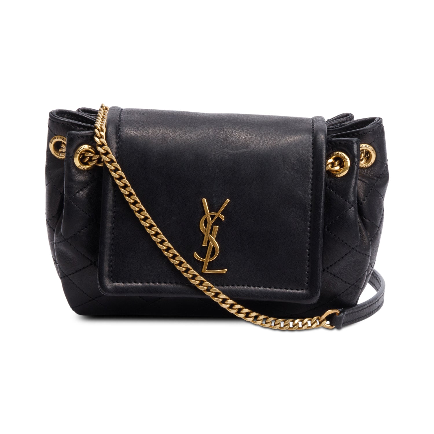 Saint Laurent Black Lambskin Leather Mini Nolita Shoulder Bag w/ Box