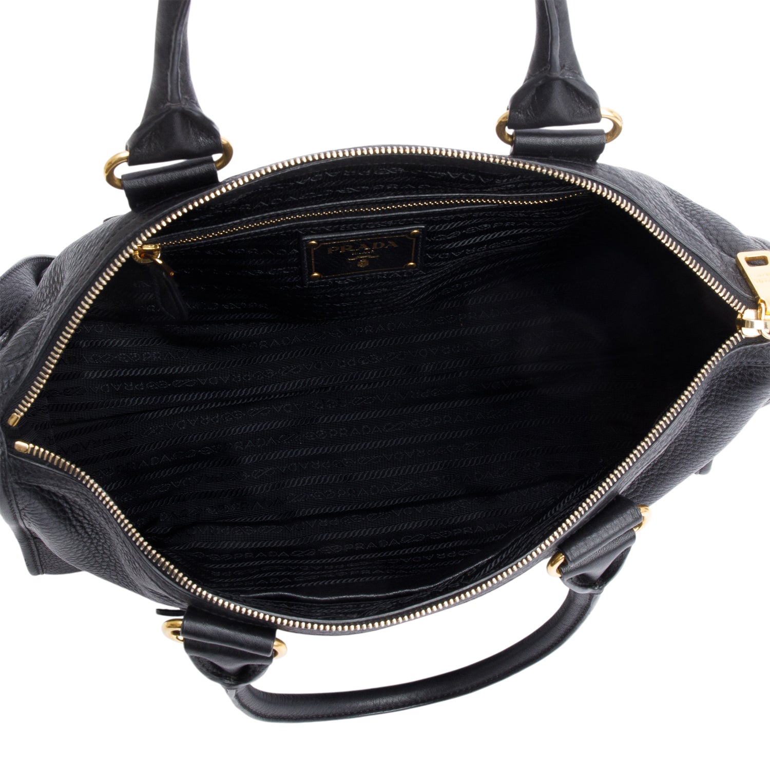 Prada Black Vitello Daino Leather Zip Convertible Tote w/ Strap