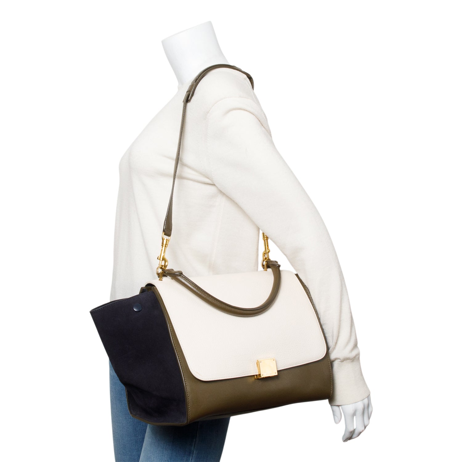 Celine Tricolor Calfskin Leather and Suede Medium Trapeze Bag w/ Strap