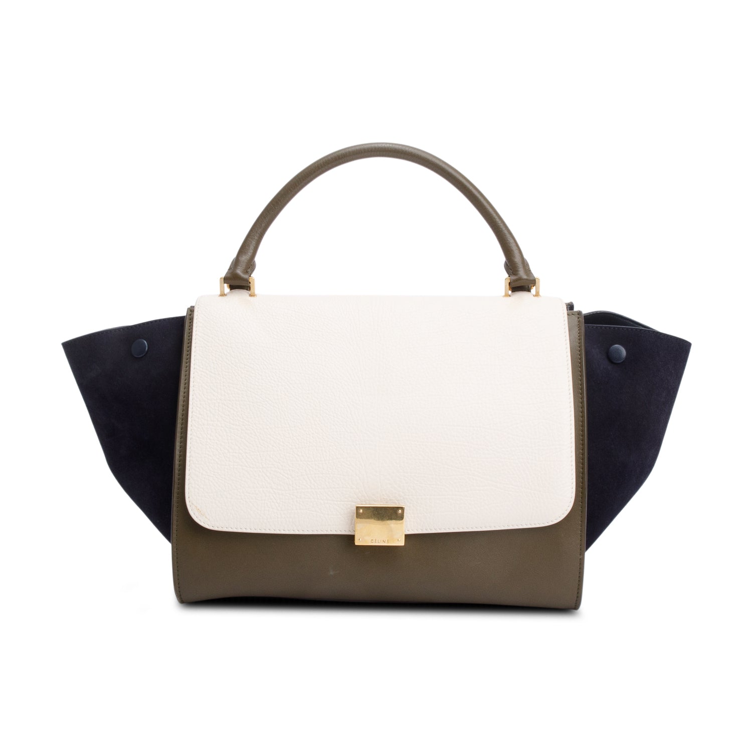 Celine Tricolor Calfskin Leather and Suede Medium Trapeze Bag w/ Strap
