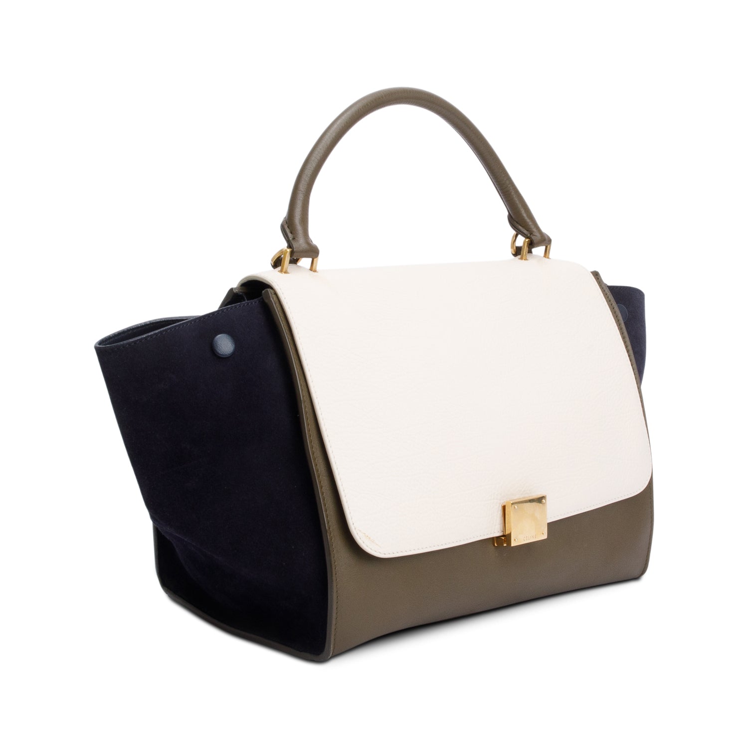 Celine Tricolor Calfskin Leather and Suede Medium Trapeze Bag w/ Strap