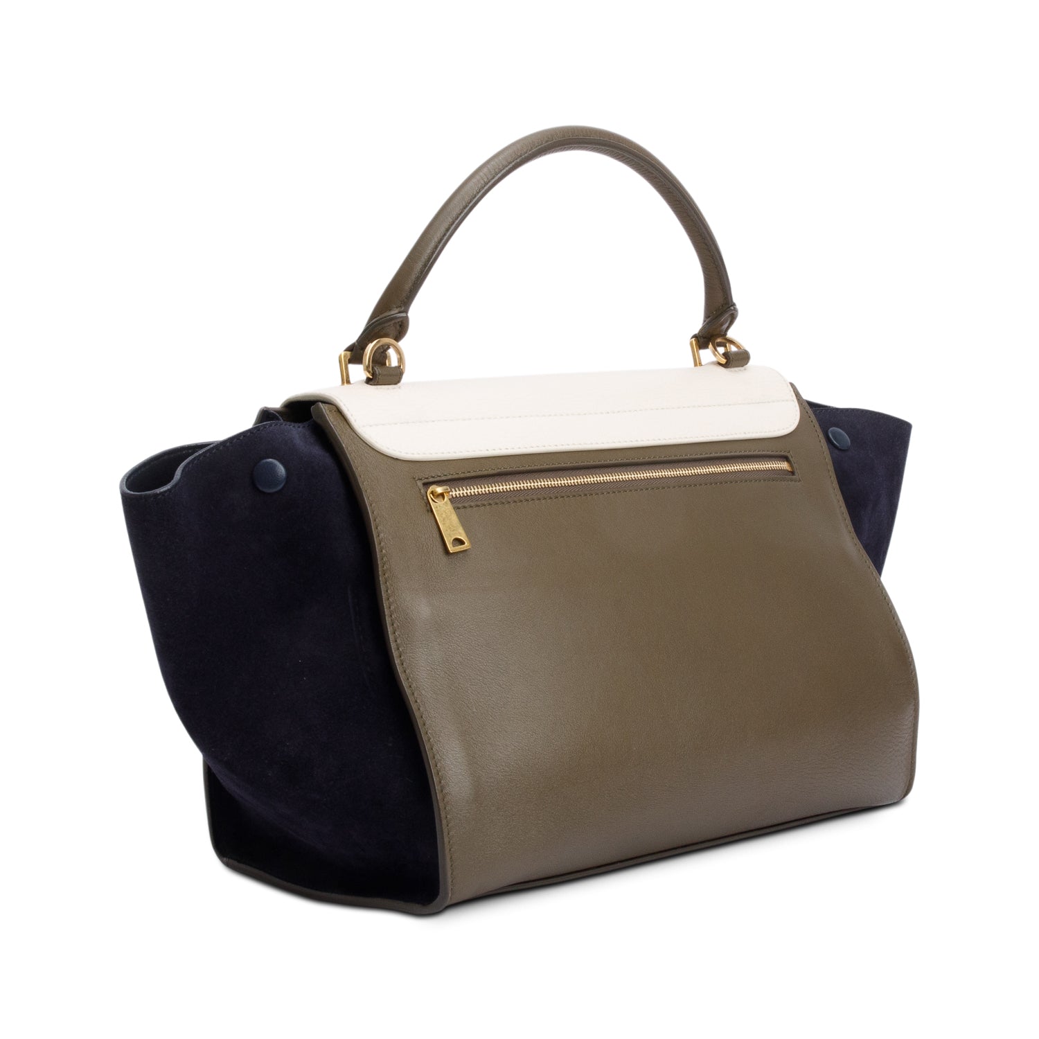 Celine Tricolor Calfskin Leather and Suede Medium Trapeze Bag w/ Strap