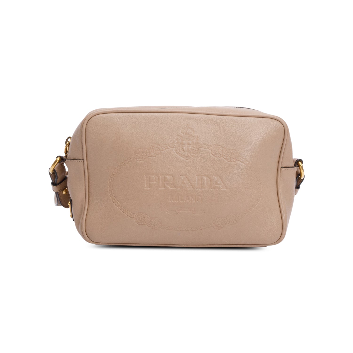 Prada Beige Glace Calf Leather Logo Camera Crossbody Bag w/ Authenticity Card