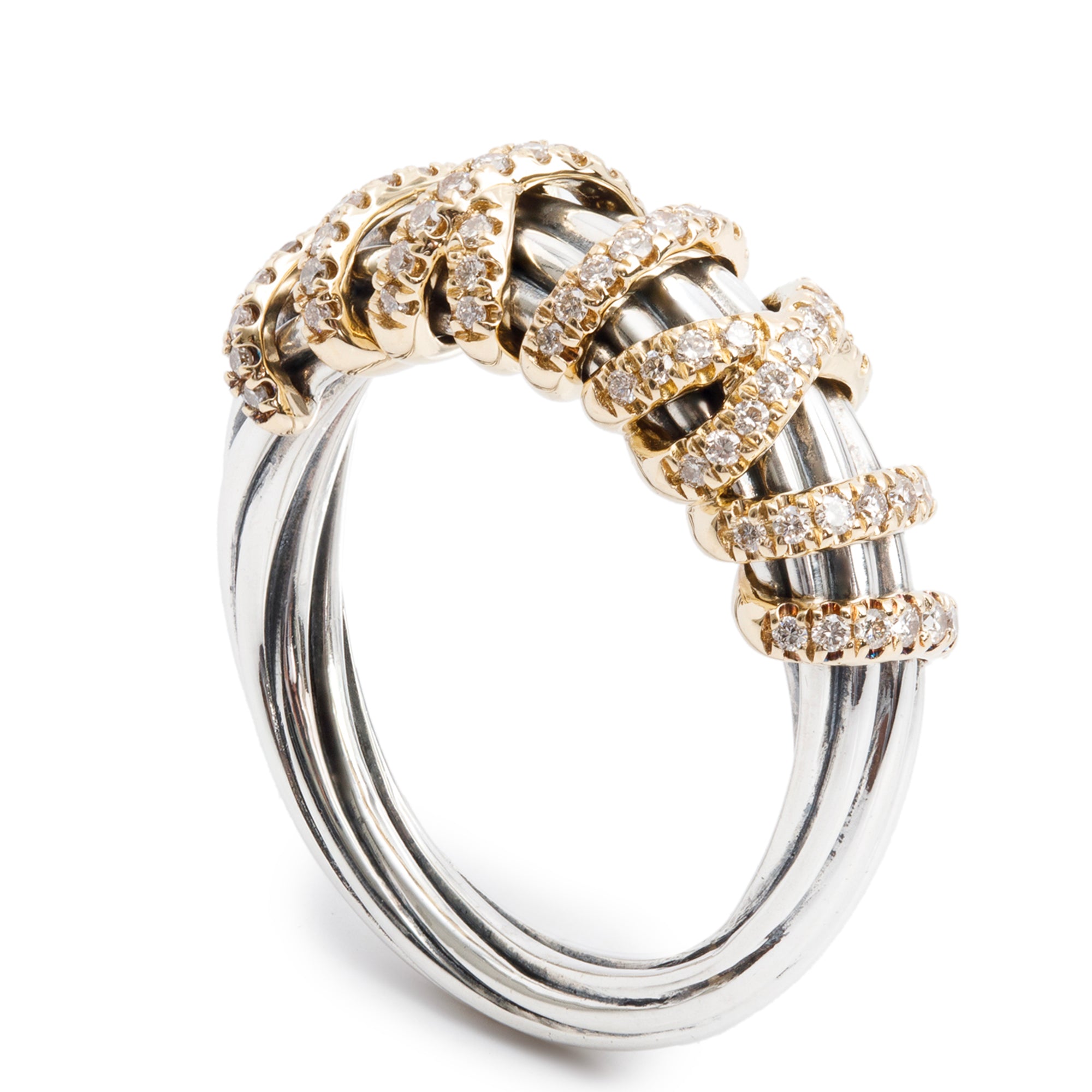 David Yurman Sterling Silver & 18k Yellow Gold Diamond Helena Ring, Size 6