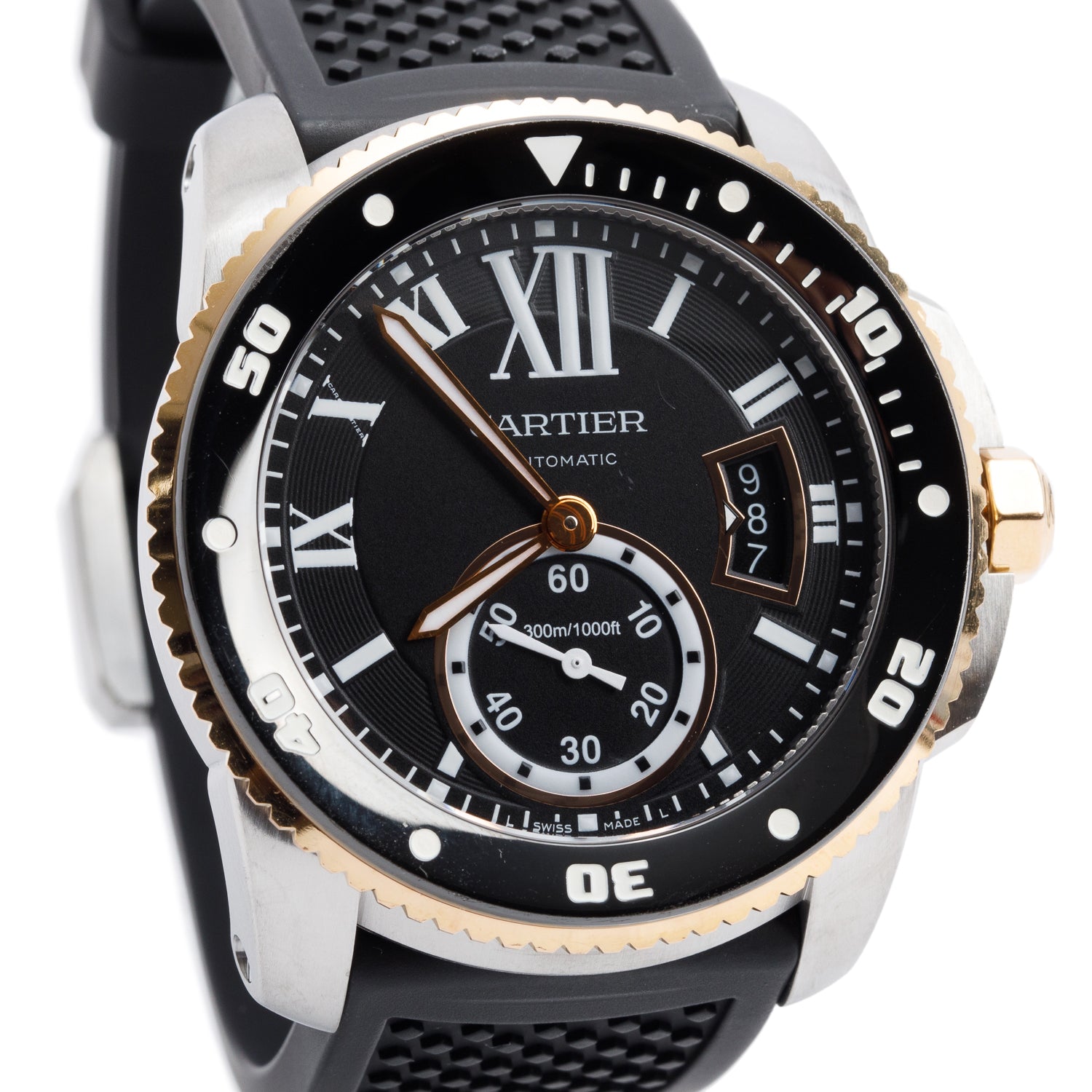 Cartier 18k Rose Gold, Black Ceramic & Stainless Steel Calibre de Cartier 42 MM Automatic Watch 3729 w/ Box