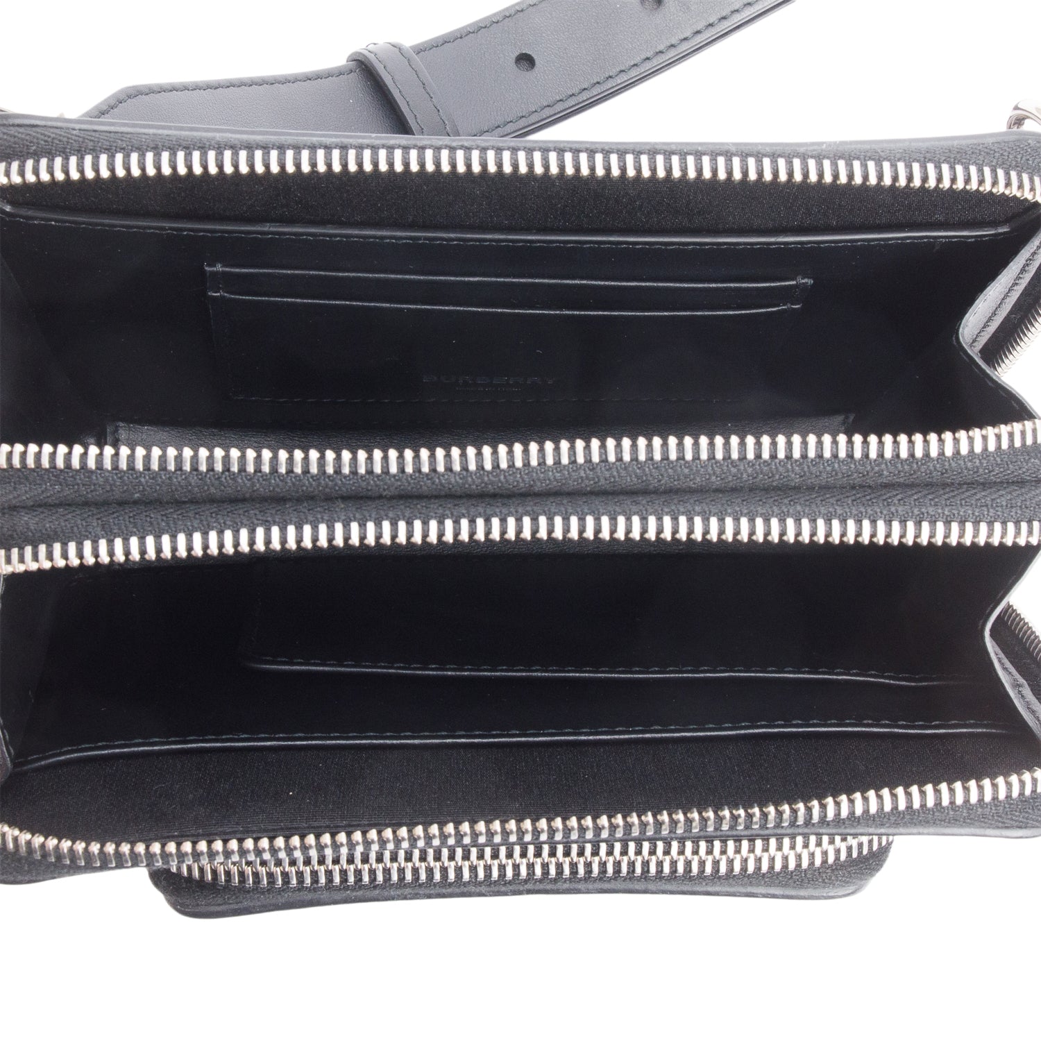 Burberry 2022 Black Check Embossed Calfskin Leather Double Zip Crossbody Bag w/ Receipt