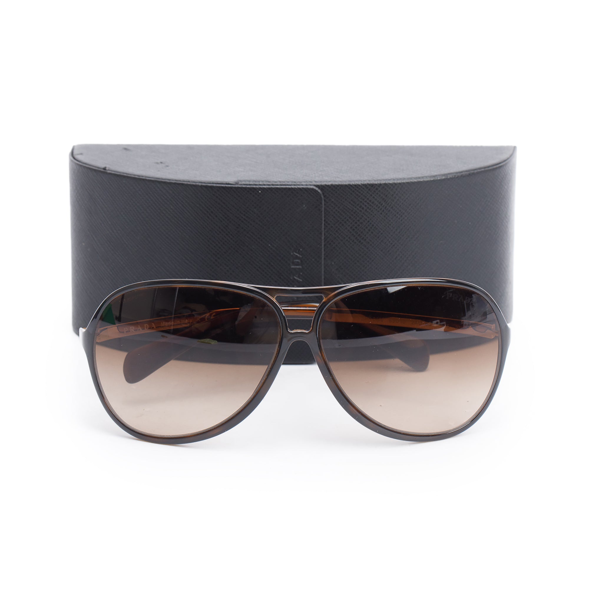 Prada SPR 06N Brown Acetate Arm Aviator Sunglasses w/ Case