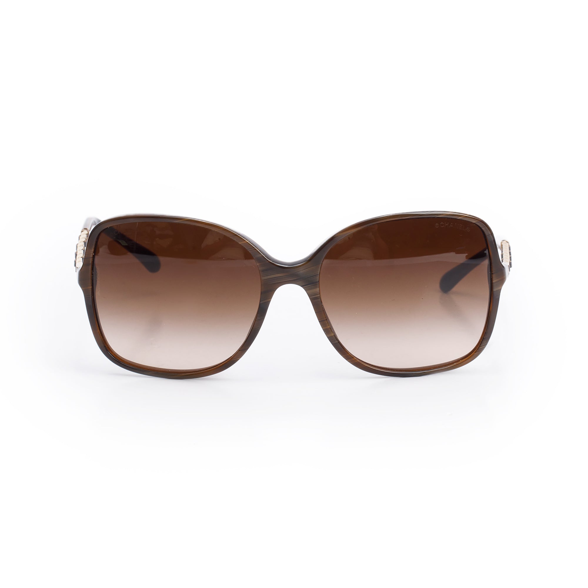 Chanel 5210-Q Chain Link Leather Interlocking CC Accent Square Sunglasses w/ Case