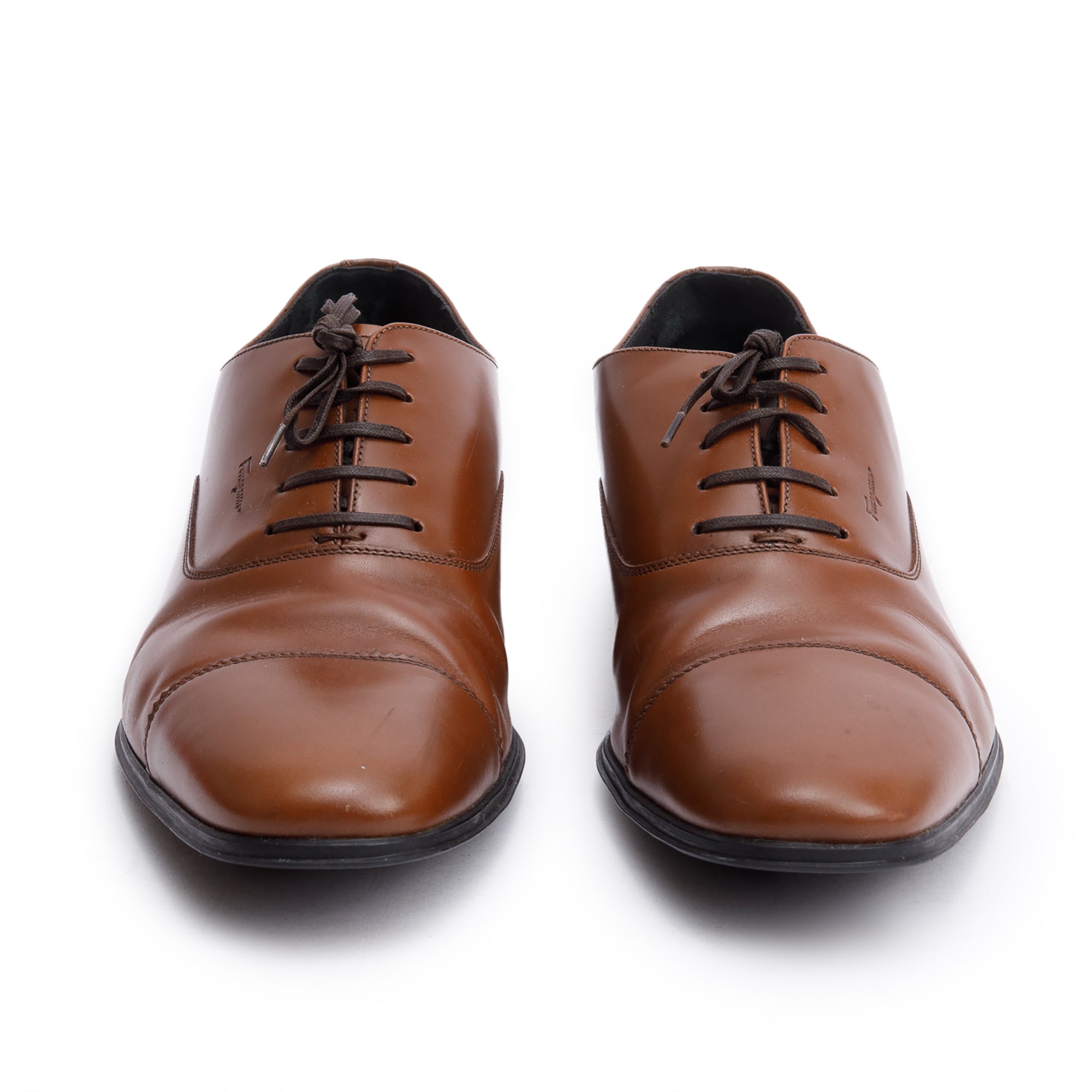 Salvatore Ferragamo Brown Leather Remigio Oxford Shoes, Size 7.5 w/ Box