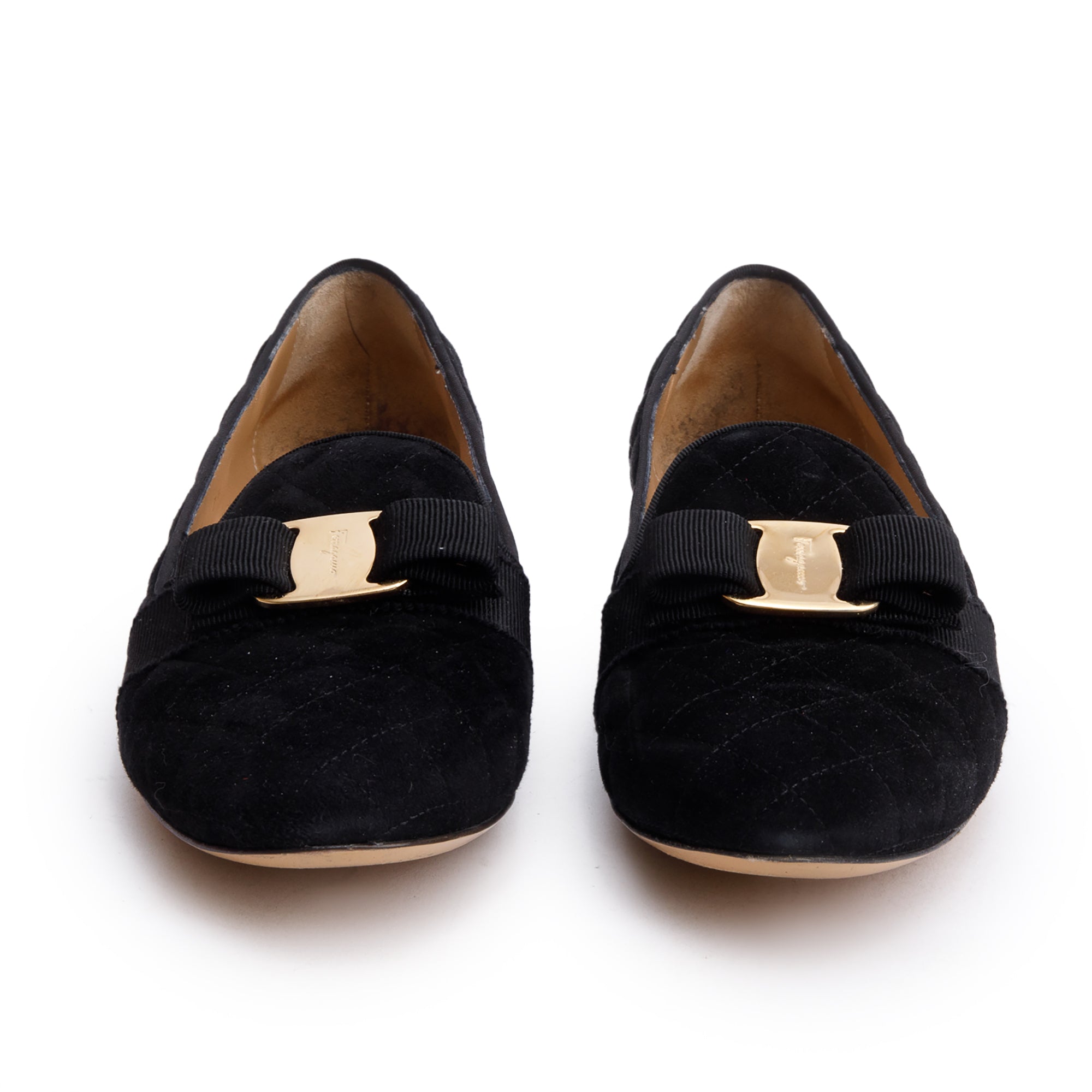 Salvatore Ferragamo Black Quilted Suede Scotty Loafers, Size 7.5 w/ Box