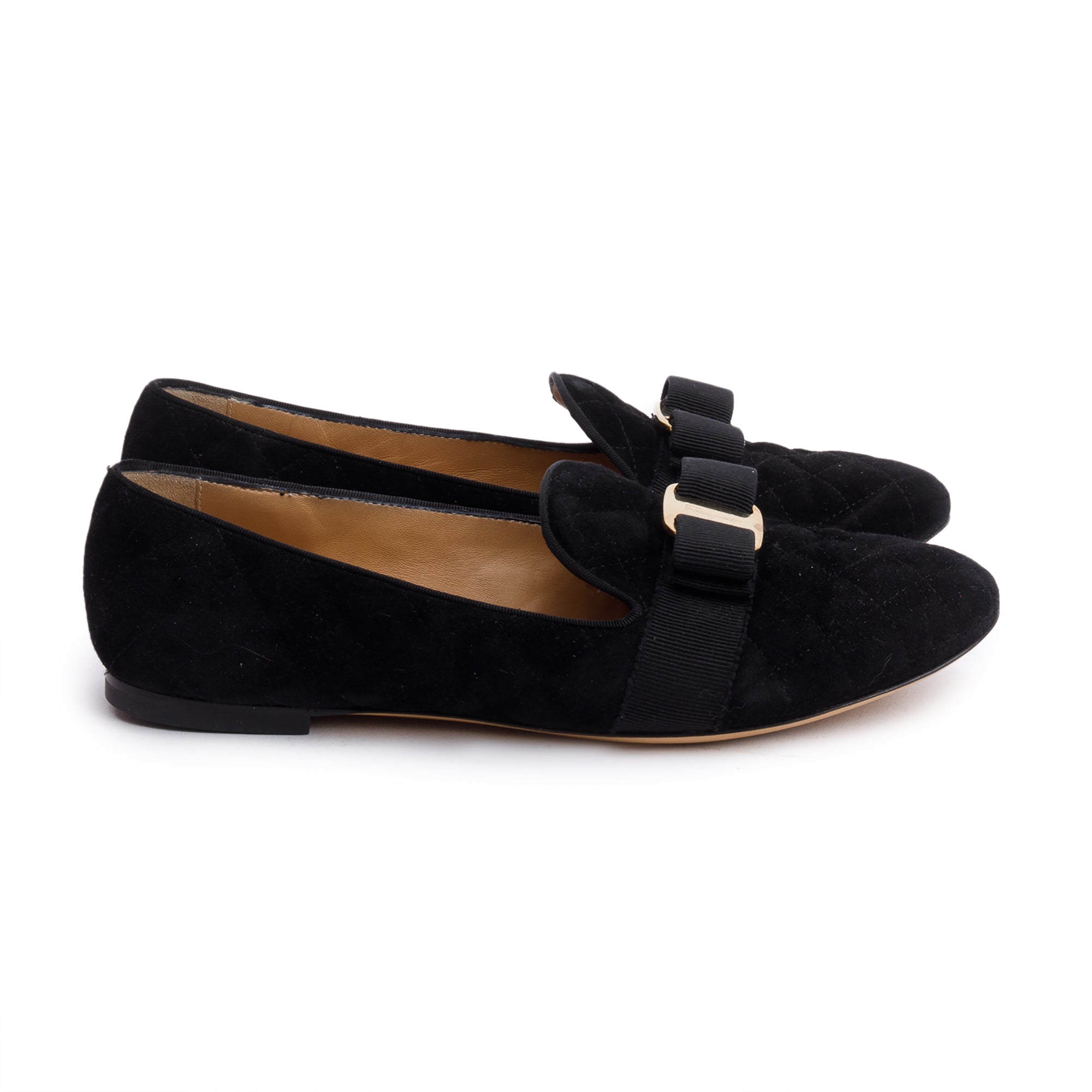 Salvatore Ferragamo Black Quilted Suede Scotty Loafers, Size 7.5 w/ Box