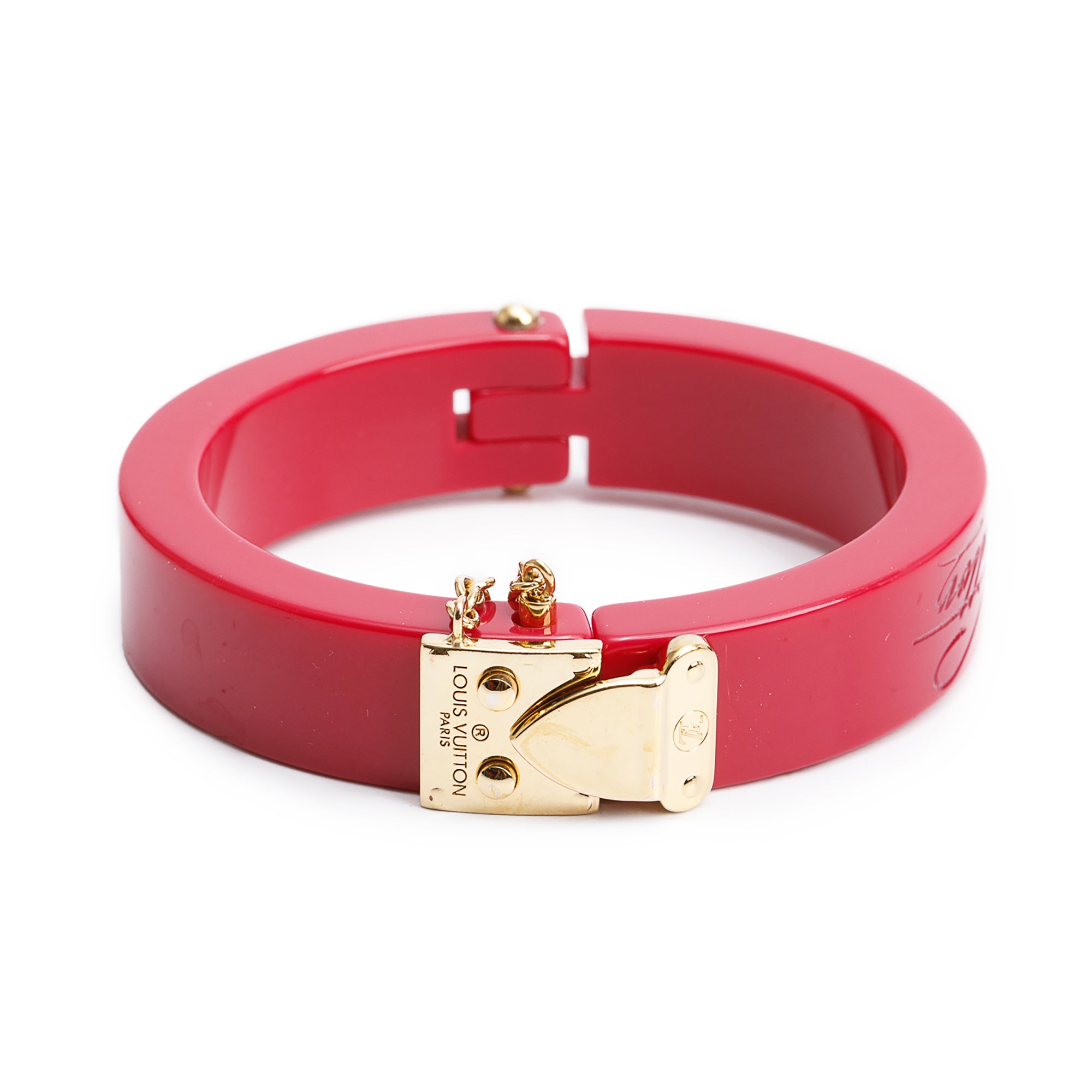 Louis Vuitton Pink Resin Gold Plated Lock Me Hinged Bracelet
