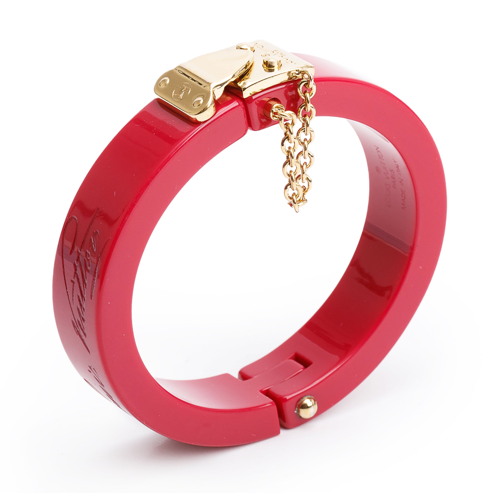 Louis Vuitton Pink Resin Gold Plated Lock Me Hinged Bracelet