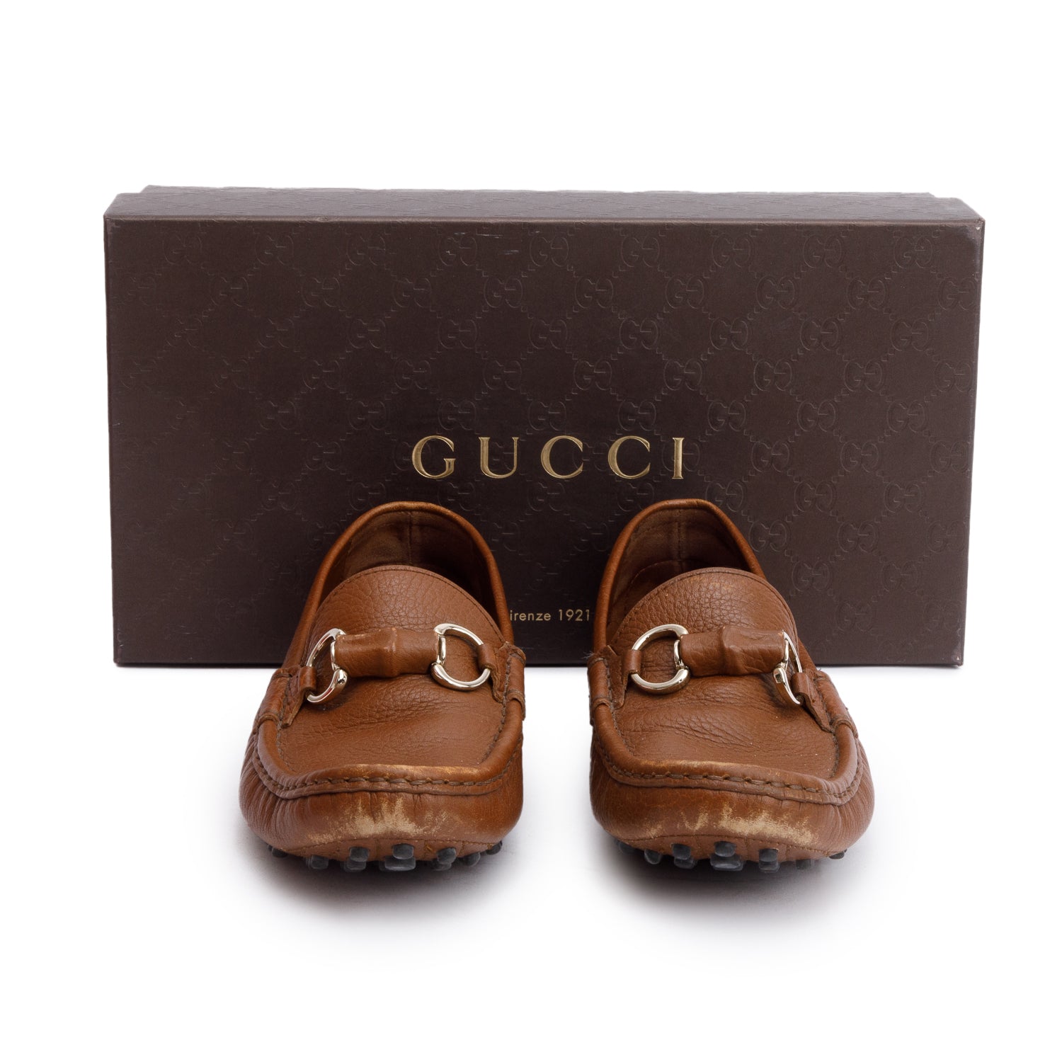 Gucci Brown Leather Horsebit Accent Loafers, Size 37 w/ Box