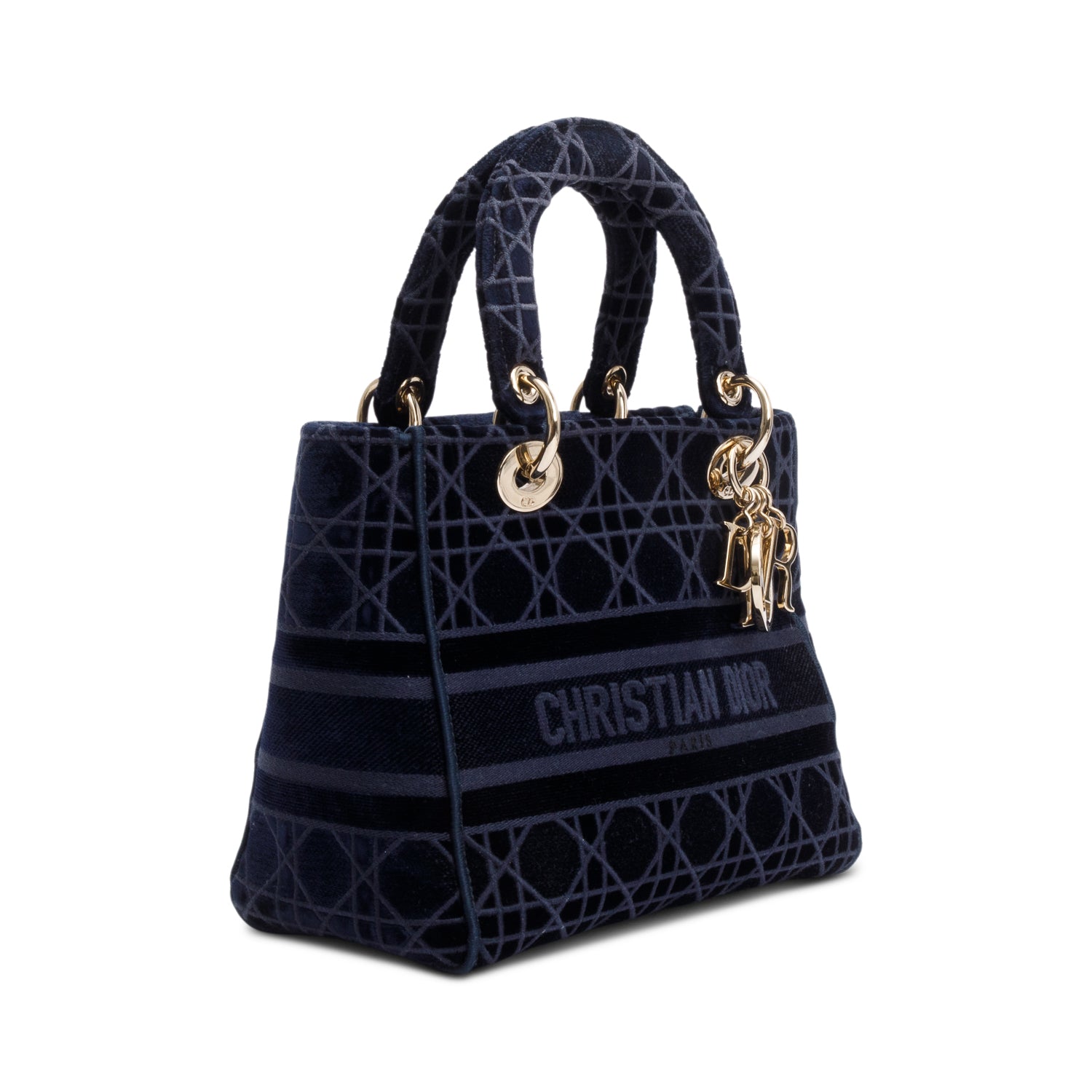 Christian Dior 2020 Navy Toile De Jouy Embroidery Medium Lady D-Lite Bag w/ Strap & Authenticity Card